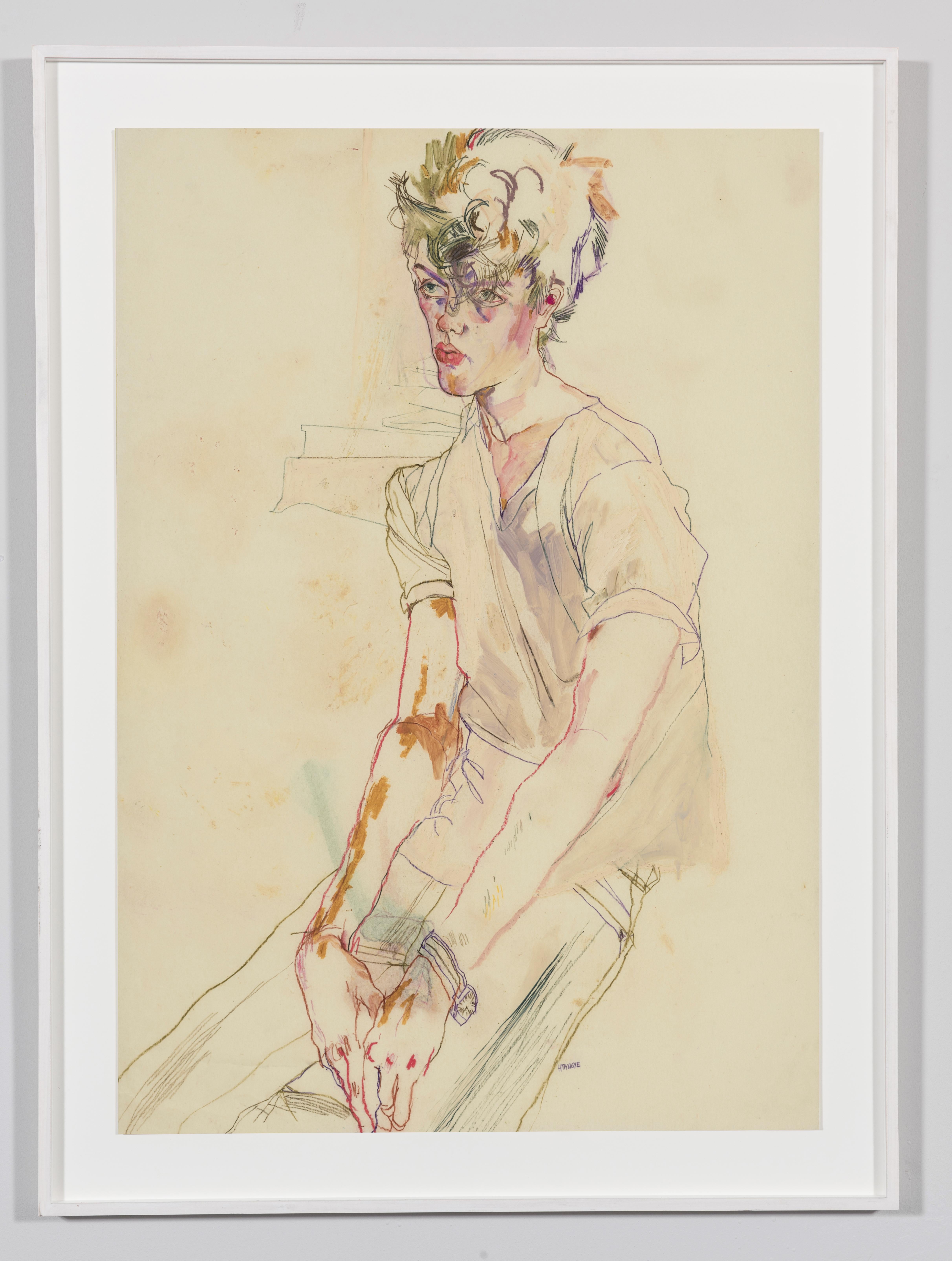 Wes Gordon (Hands - Putty - Red), Mixed media on Pergamenata parchment - Painting by Howard Tangye
