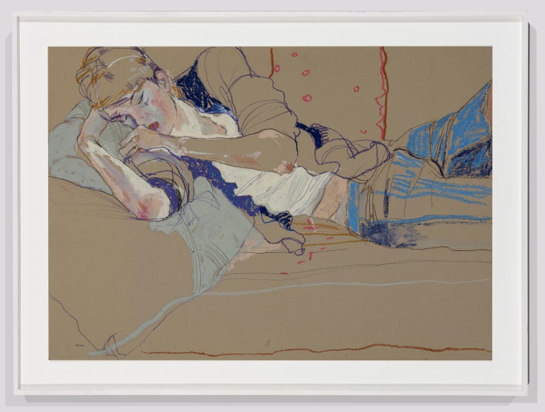 Wes Gordon (Lying Down), Mixed media on grey board - Painting by Howard Tangye