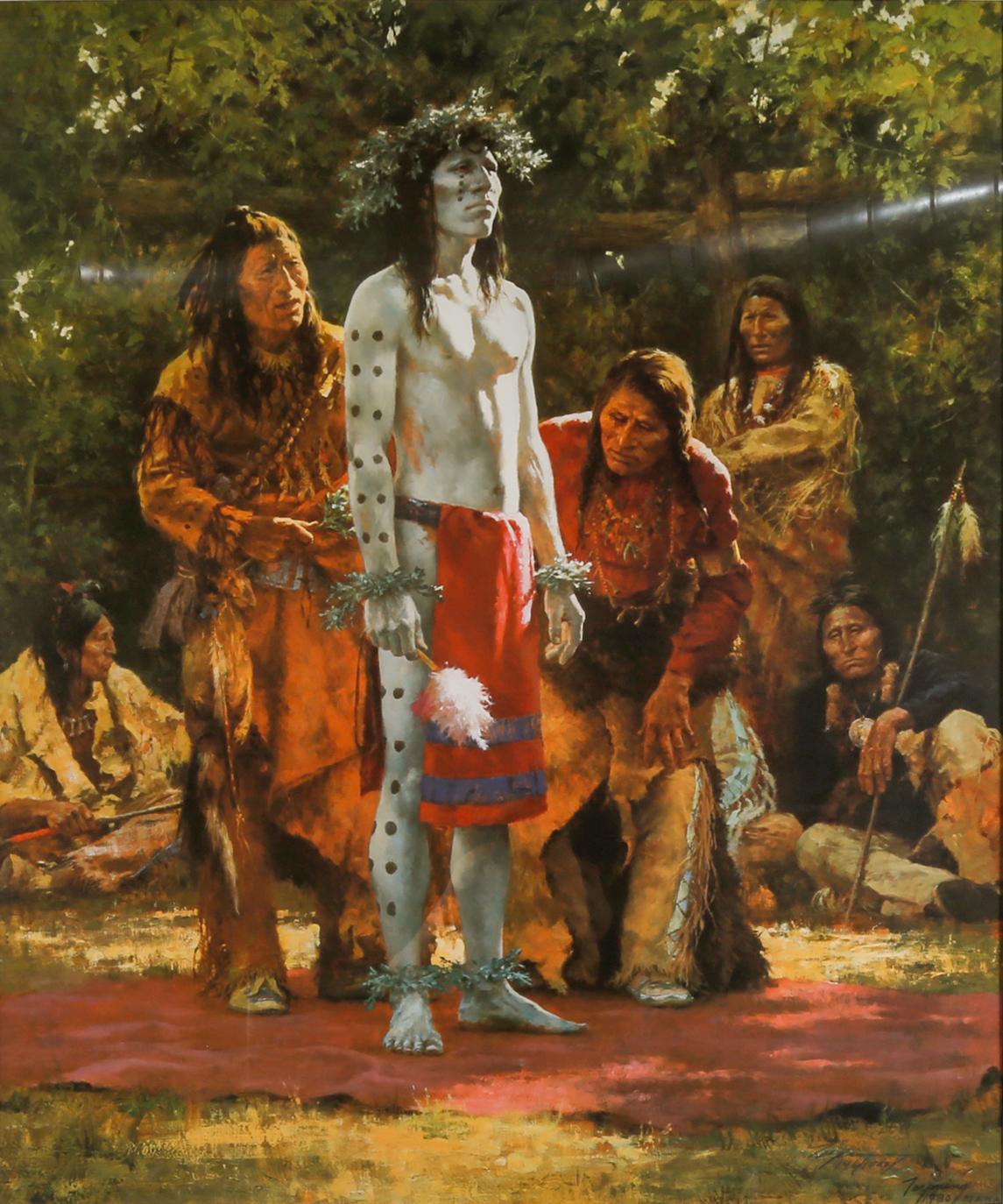 Preparing for the Sundance, lithograph, signed and numbered, Native American - Print by Howard Terpning