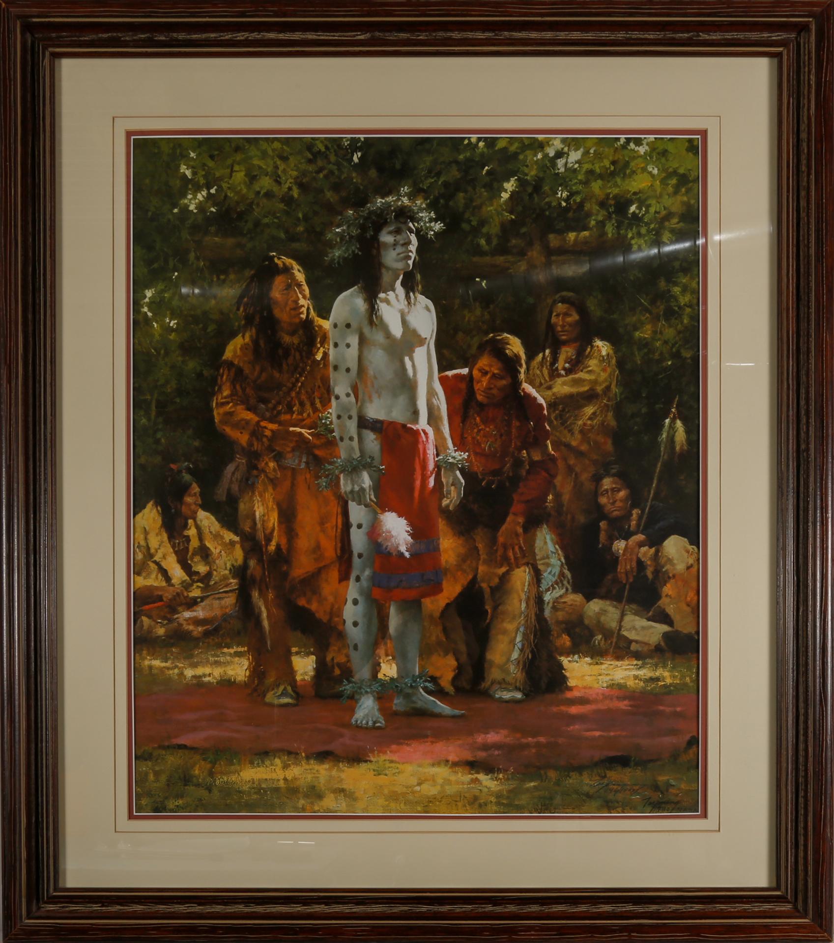 Howard Terpning Figurative Print - Preparing for the Sundance, lithograph, signed and numbered, Native American