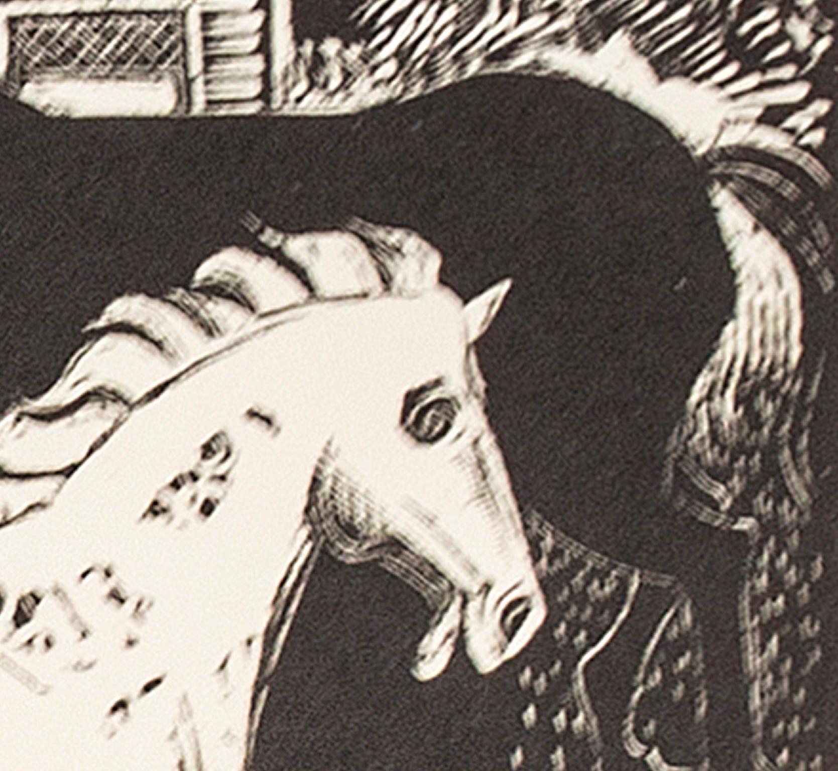 „“Weißes Pferd“, Holzstich, signiert in Bild von Howard Thomas im Angebot 2