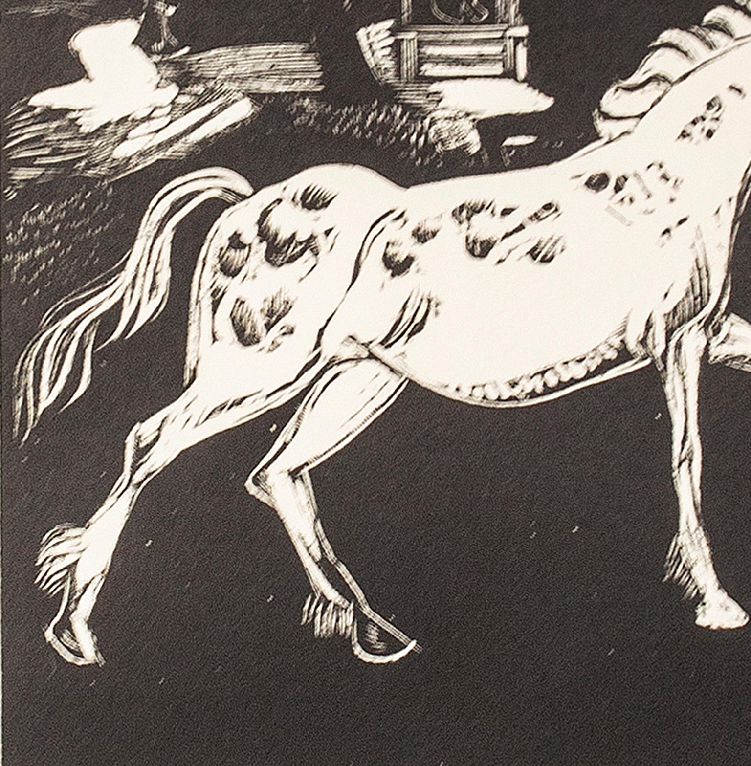 „“Weißes Pferd“, Holzstich, signiert in Bild von Howard Thomas im Angebot 3