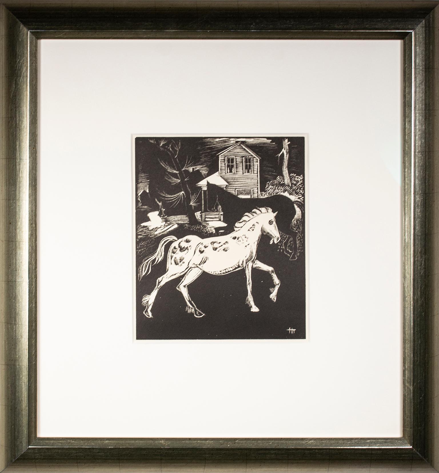„“Weißes Pferd“, Holzstich, signiert in Bild von Howard Thomas im Angebot 4