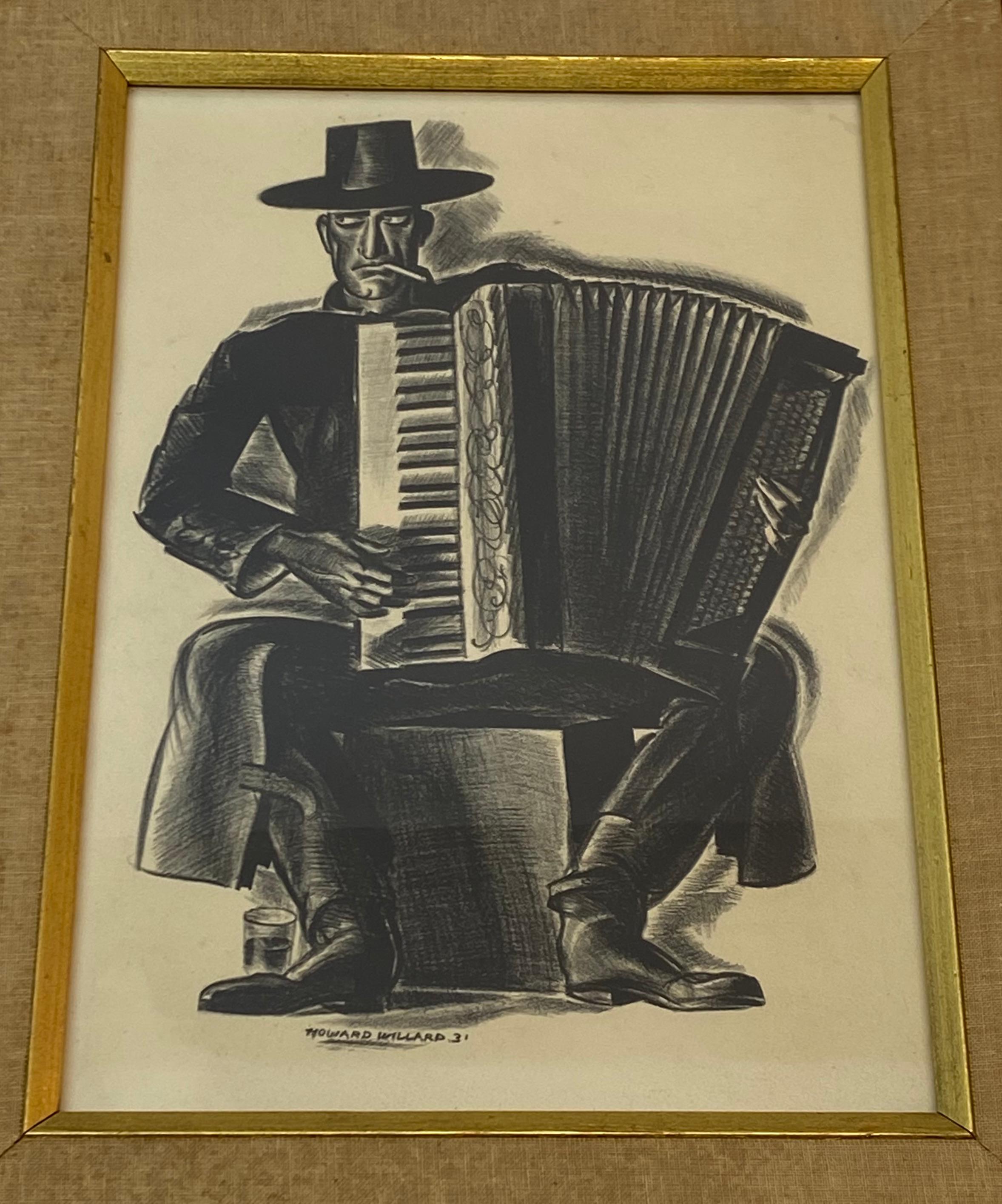 « L'accordéonniste », lithographie originale de Howard Willard, vers 1931  en vente 1