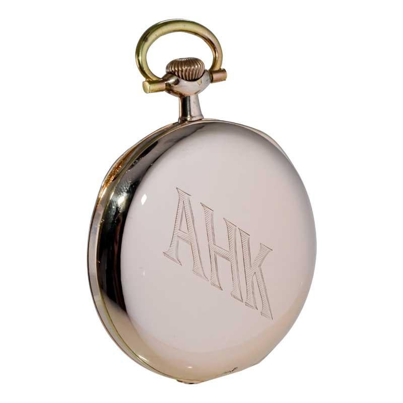 Howard Yellow Gold Filled Open Faced Pocket Watch with Original Enamel Dial 1918 For Sale 6