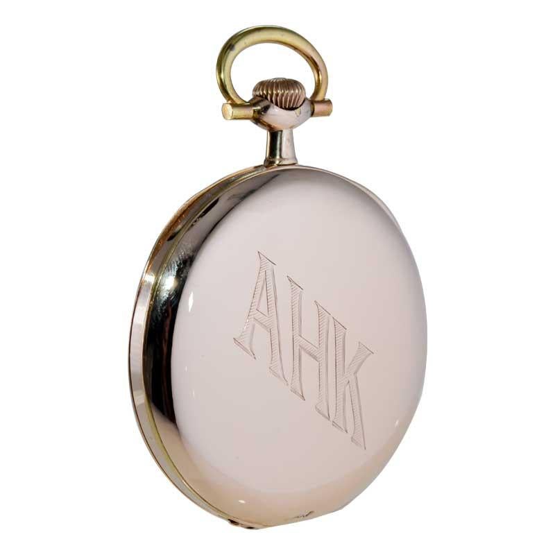 Howard Yellow Gold Filled Open Faced Pocket Watch with Original Enamel Dial 1918 For Sale 7