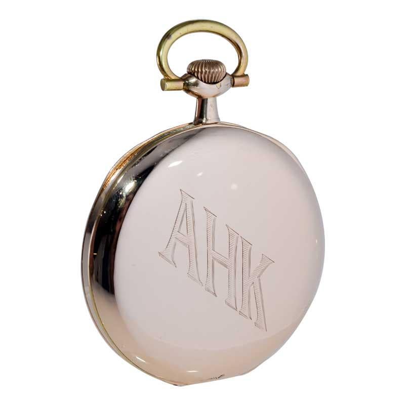 Howard Yellow Gold Filled Open Faced Pocket Watch with Original Enamel Dial 1918 For Sale 8