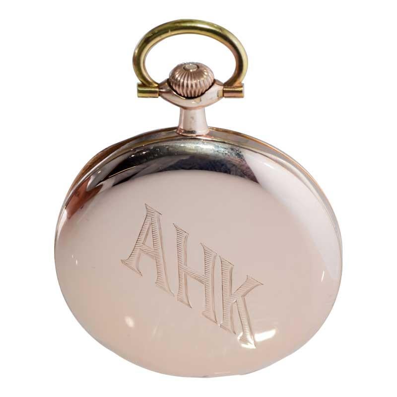 Howard Yellow Gold Filled Open Faced Pocket Watch with Original Enamel Dial 1918 For Sale 9