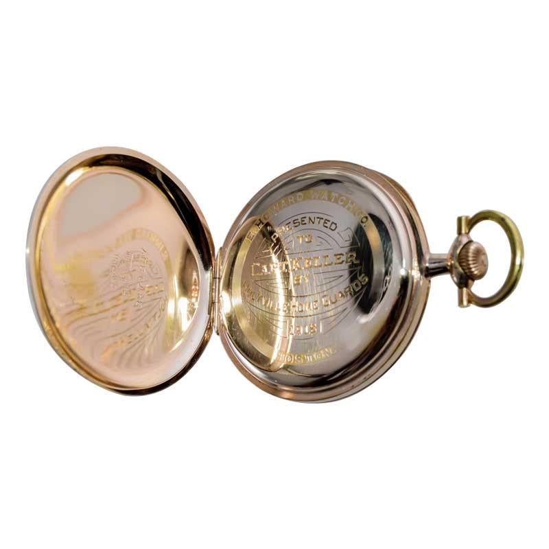 Howard Yellow Gold Filled Open Faced Pocket Watch with Original Enamel Dial 1918 For Sale 10