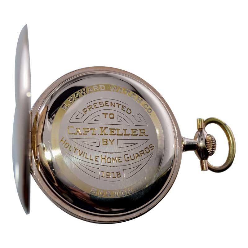Howard Yellow Gold Filled Open Faced Pocket Watch with Original Enamel Dial 1918 For Sale 11
