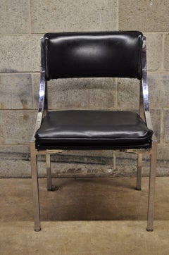 Howell Interlake Mid-Century Modern Sleek Chrome Black Vinyl Dining Chairs, '1'