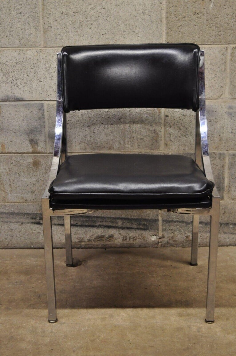 Howell Interlake MidCentury Modern Sleek Chrome Black Vinyl Dining