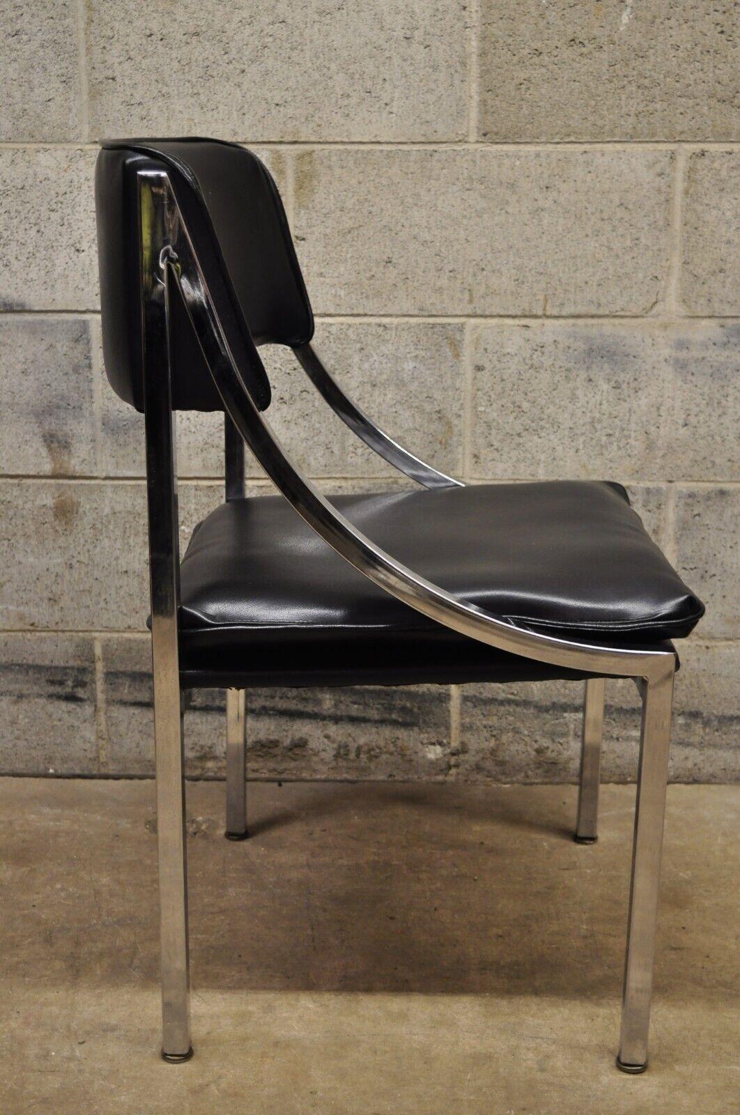 American Howell Interlake Mid-Century Modern Sleek Chrome Black Vinyl Dining Chairs, '1'