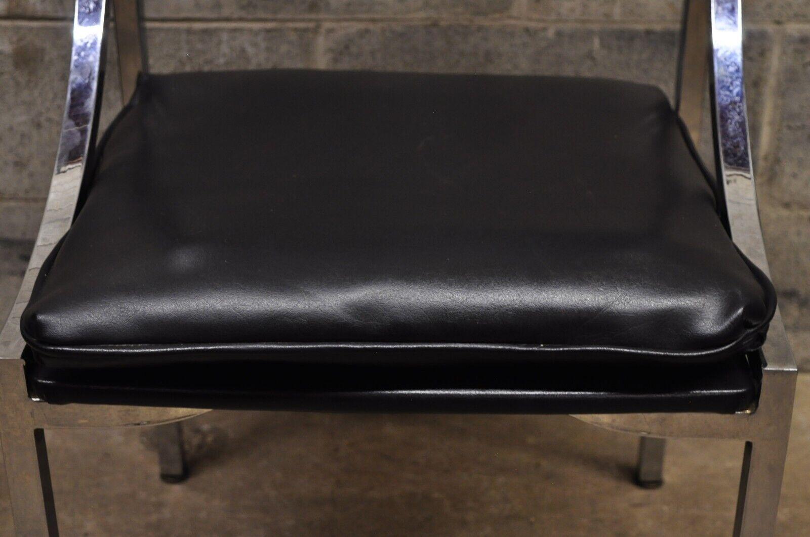 Naugahyde Howell Interlake Mid-Century Modern Sleek Chrome Black Vinyl Dining Chairs, '1'