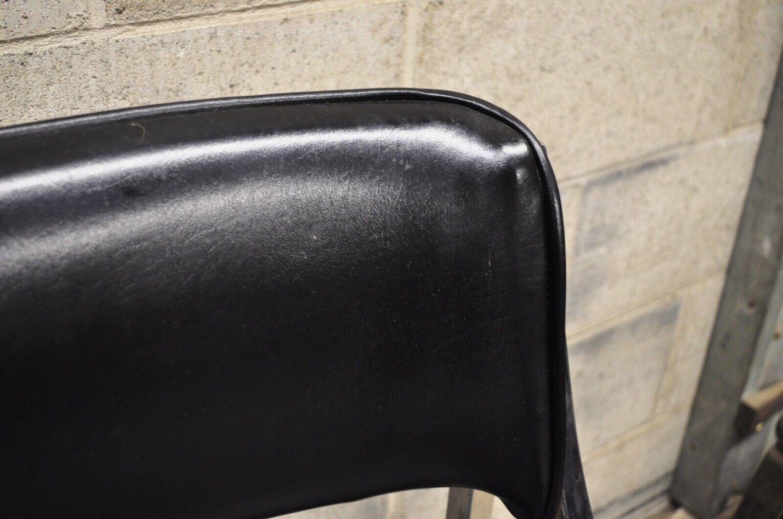 Howell Interlake Mid-Century Modern Sleek Chrome Black Vinyl Dining Chairs, '1' 2