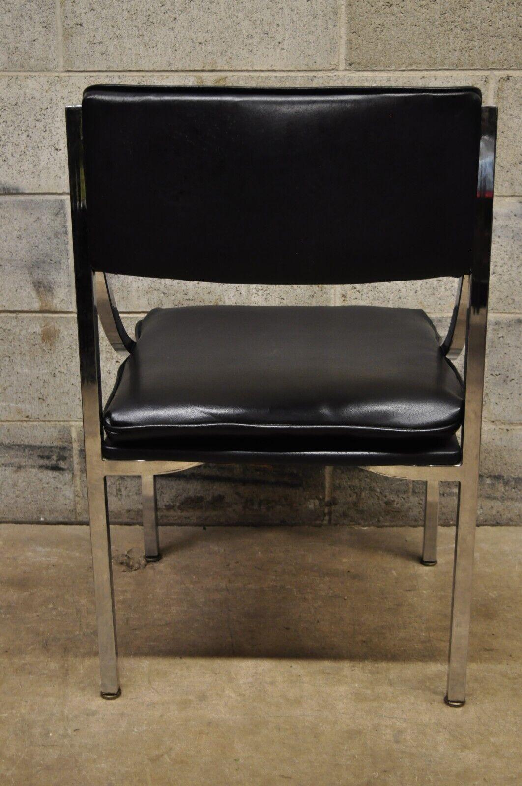 Howell Interlake Mid-Century Modern Sleek Chrome Black Vinyl Dining Chairs, '1' 3