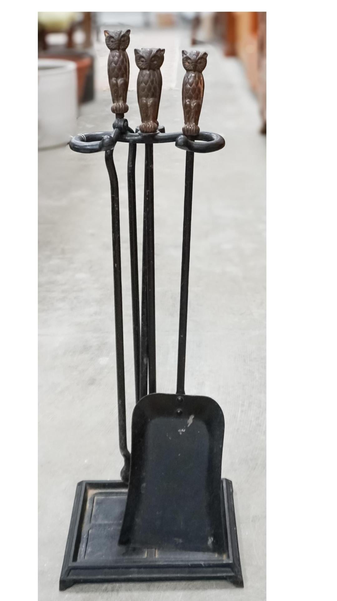 Unknown Howes Boston Renaissance Forged Iron Owl Fireplace Tools Set For Sale