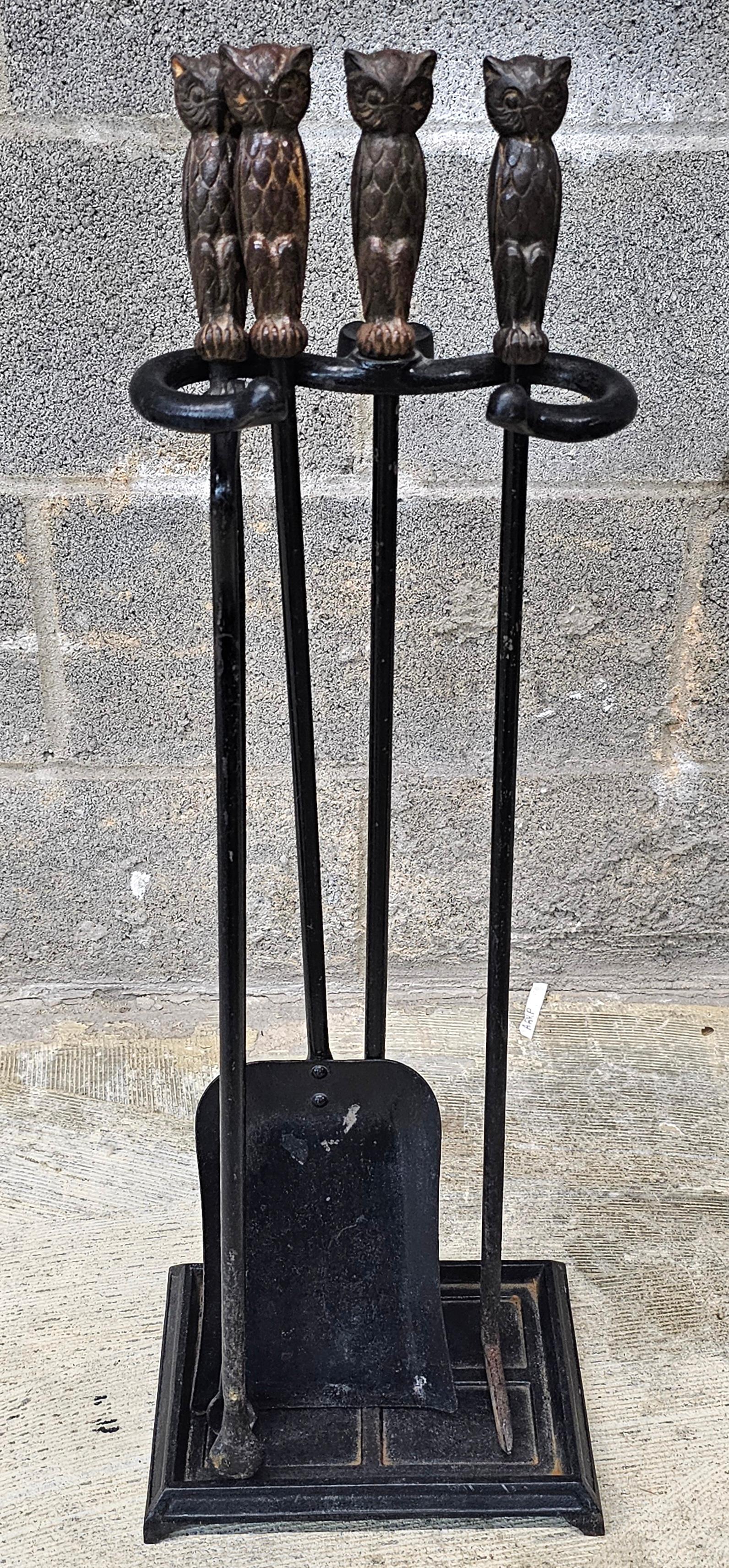 Howes Boston Renaissance Forged Iron Owl Fireplace Tools Set In Good Condition For Sale In Germantown, MD