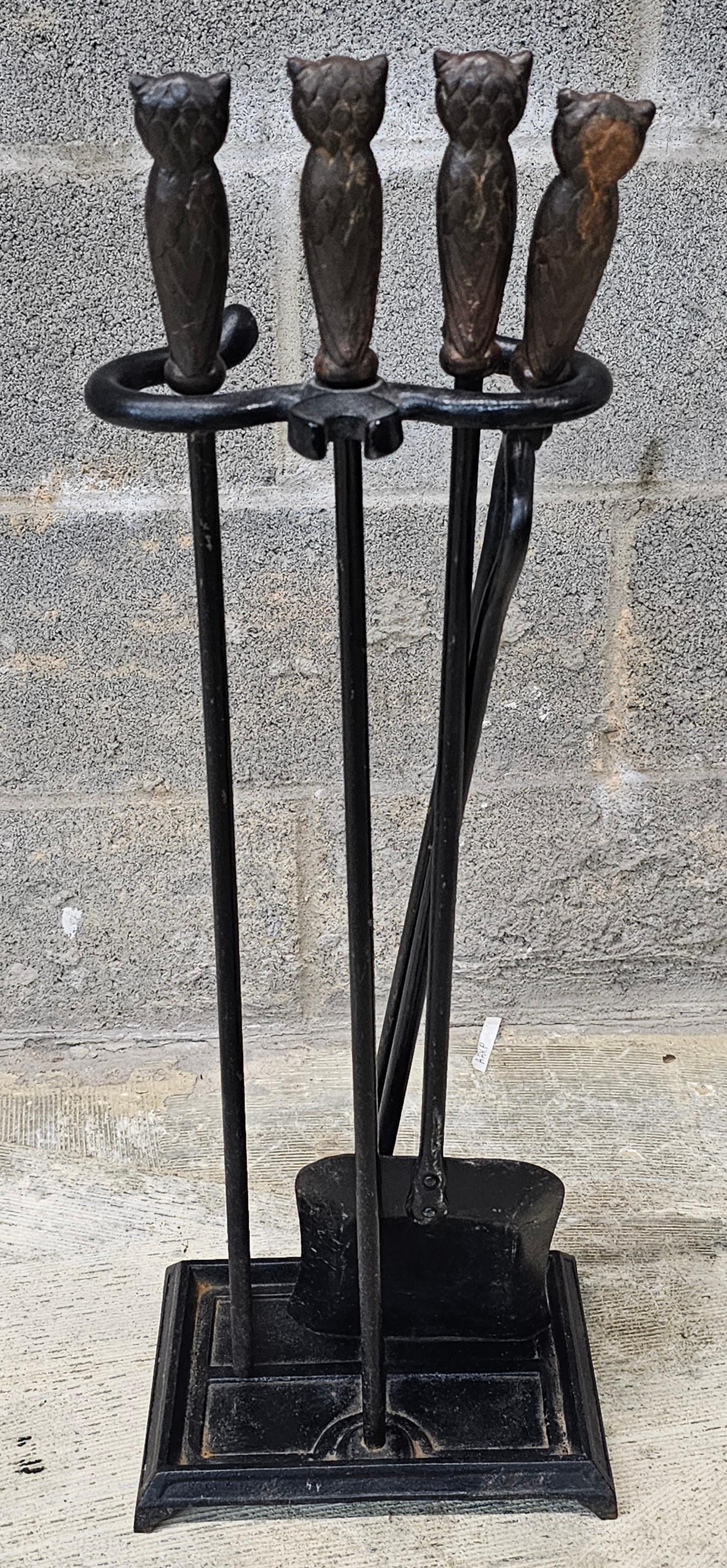 Howes Boston Renaissance Forged Iron Owl Fireplace Tools Set For Sale 3