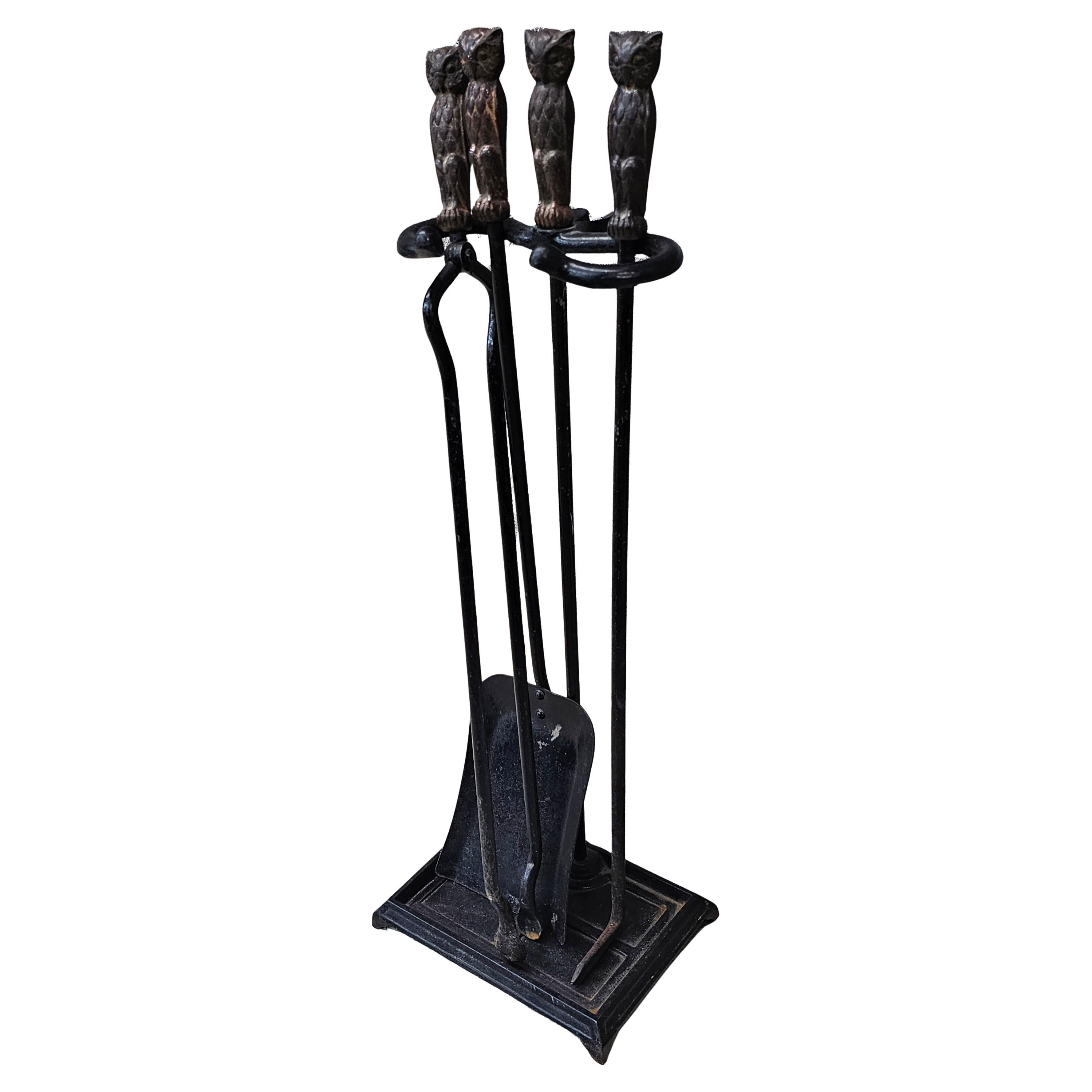 Howes Boston Renaissance Forged Iron Owl Fireplace Tools Set