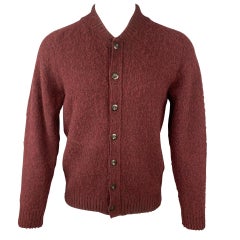 HOWLIN Size M Burgundy Knitted Wool Buttoned Cardigan Sweater