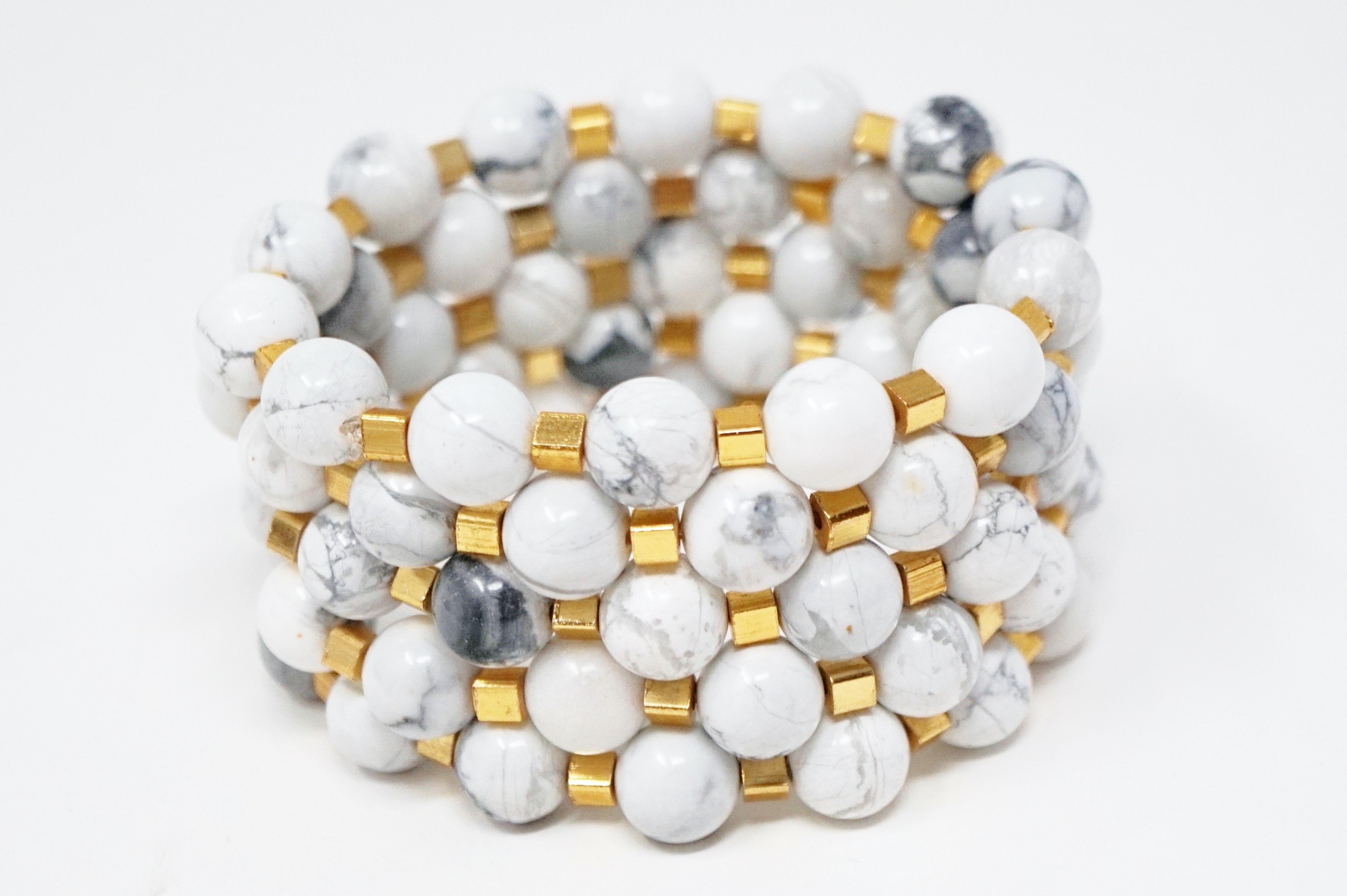 Modern Howlite Gemstone Bracelet Stack 'Set of Five Bracelets' For Sale