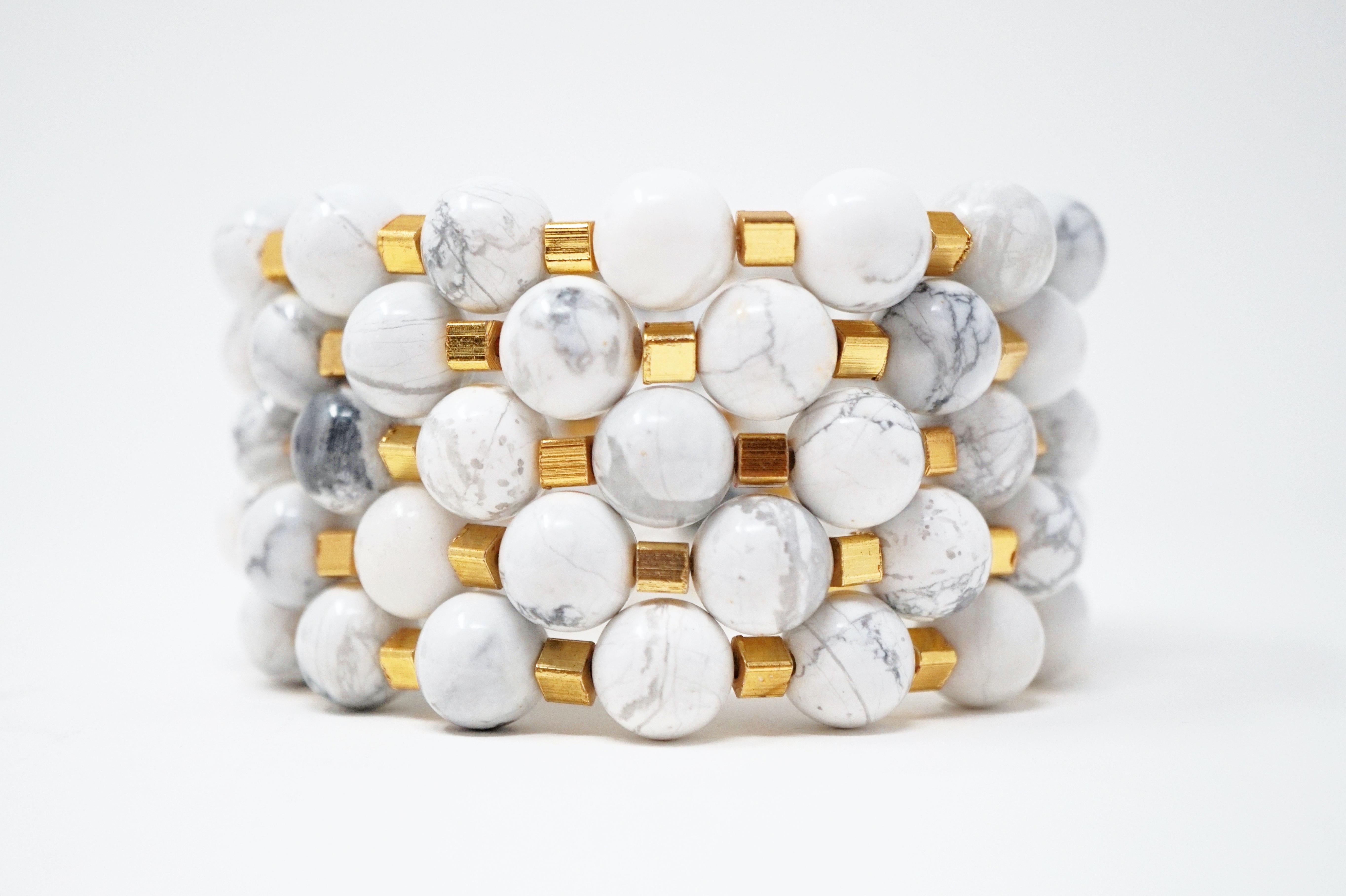 Howlite Gemstone Bracelet Stack 'Set of Five Bracelets' In New Condition For Sale In McKinney, TX