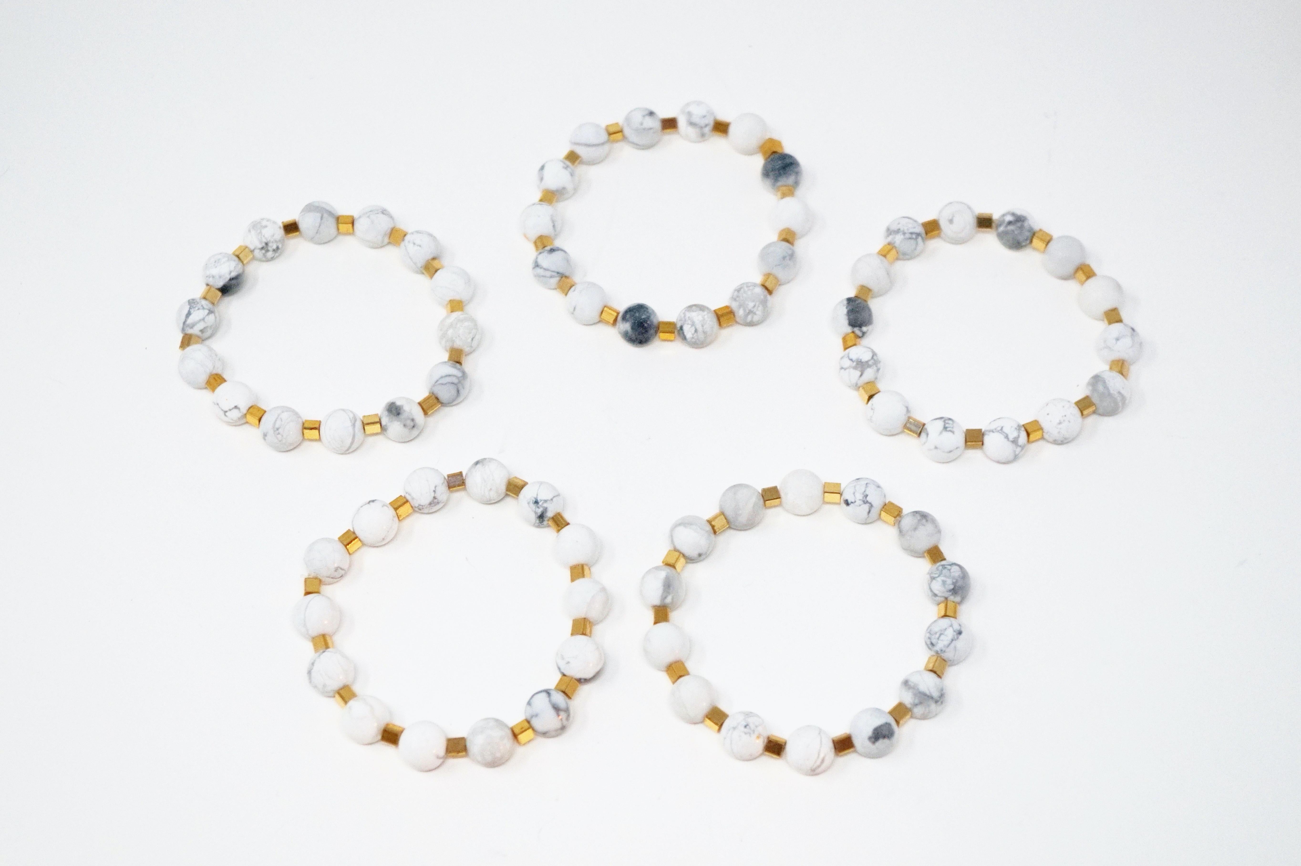 Howlite Gemstone Bracelet Stack 'Set of Five Bracelets' For Sale 2