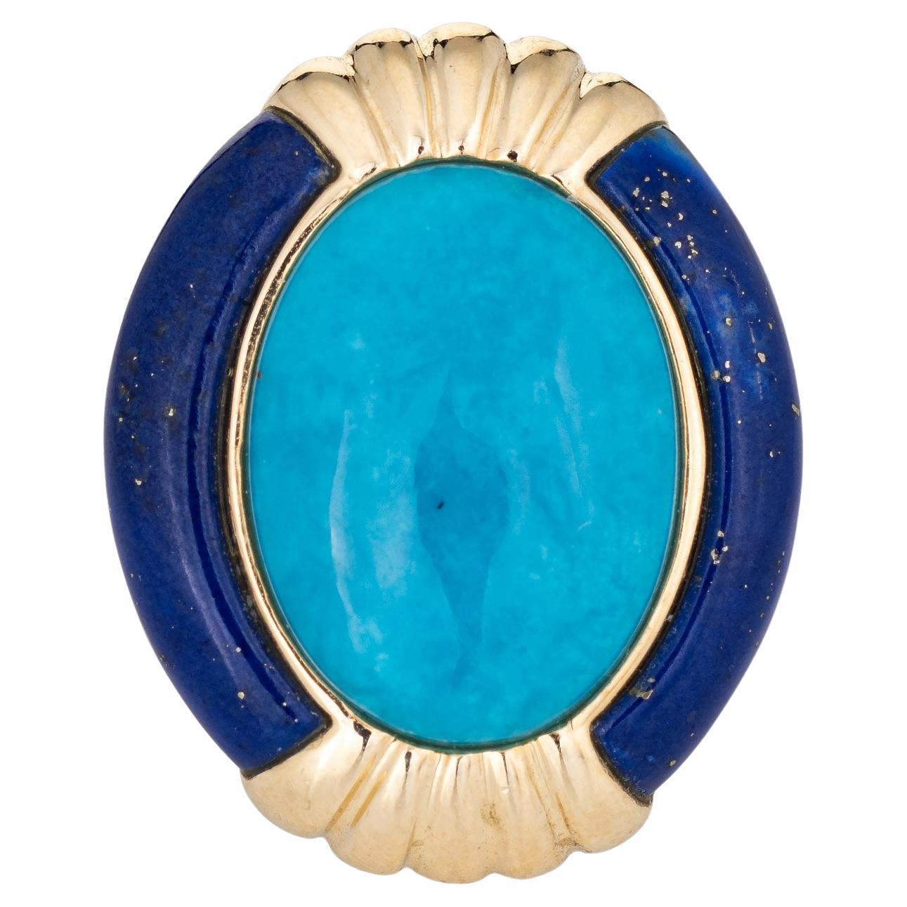 Howlite Lapis Lazuli Ring Vintage 14k Yellow Gold Cocktail Fine Jewelry Sz 7 For Sale