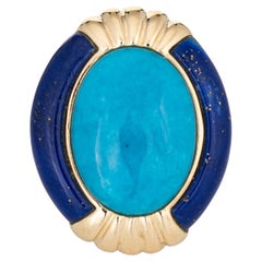 Howlite Lapis Lazuli Ring Retro 14k Yellow Gold Cocktail Fine Jewelry Sz 7