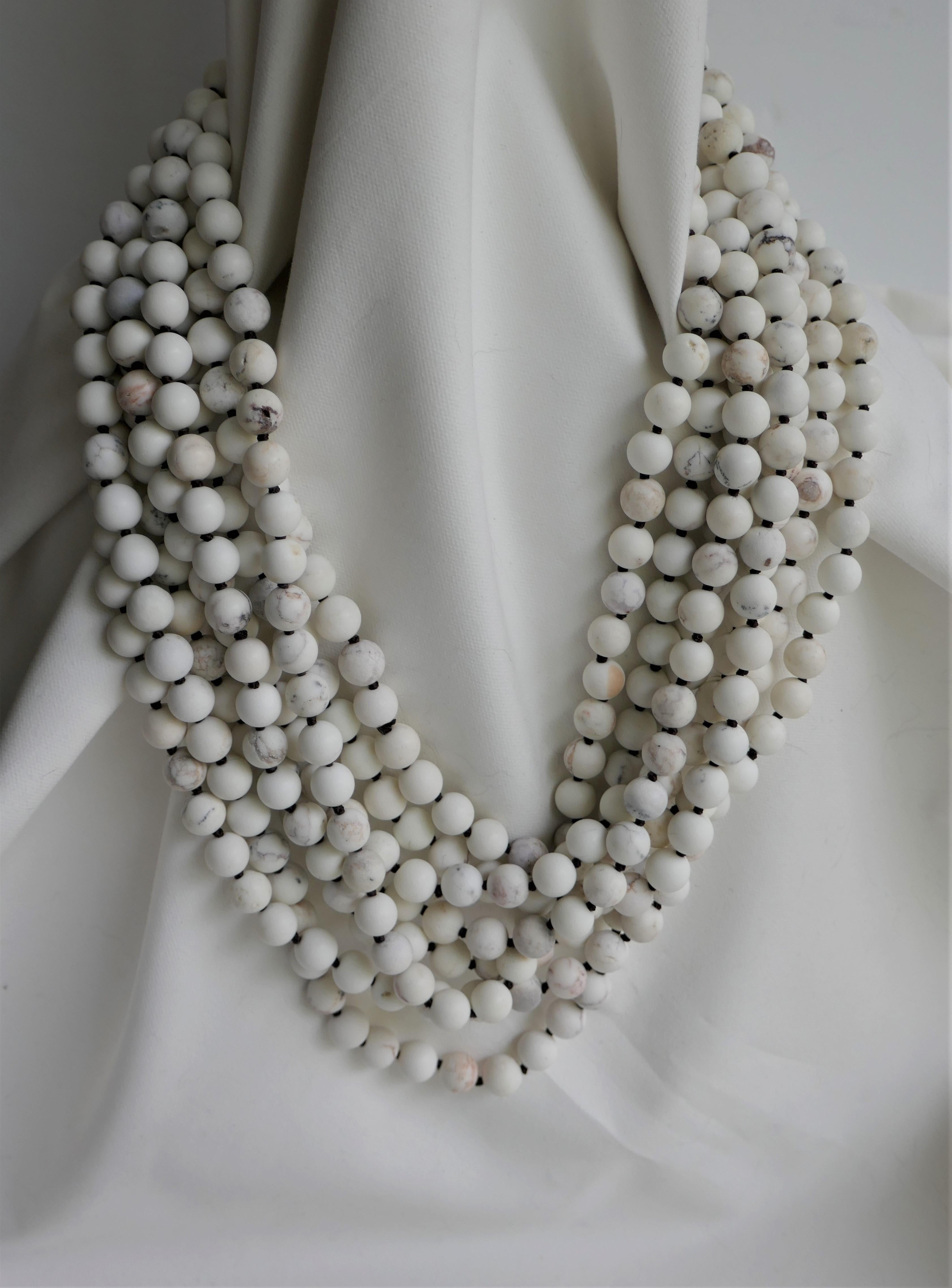 Contemporary Howlite (White Beads) Long Gemstone Necklace