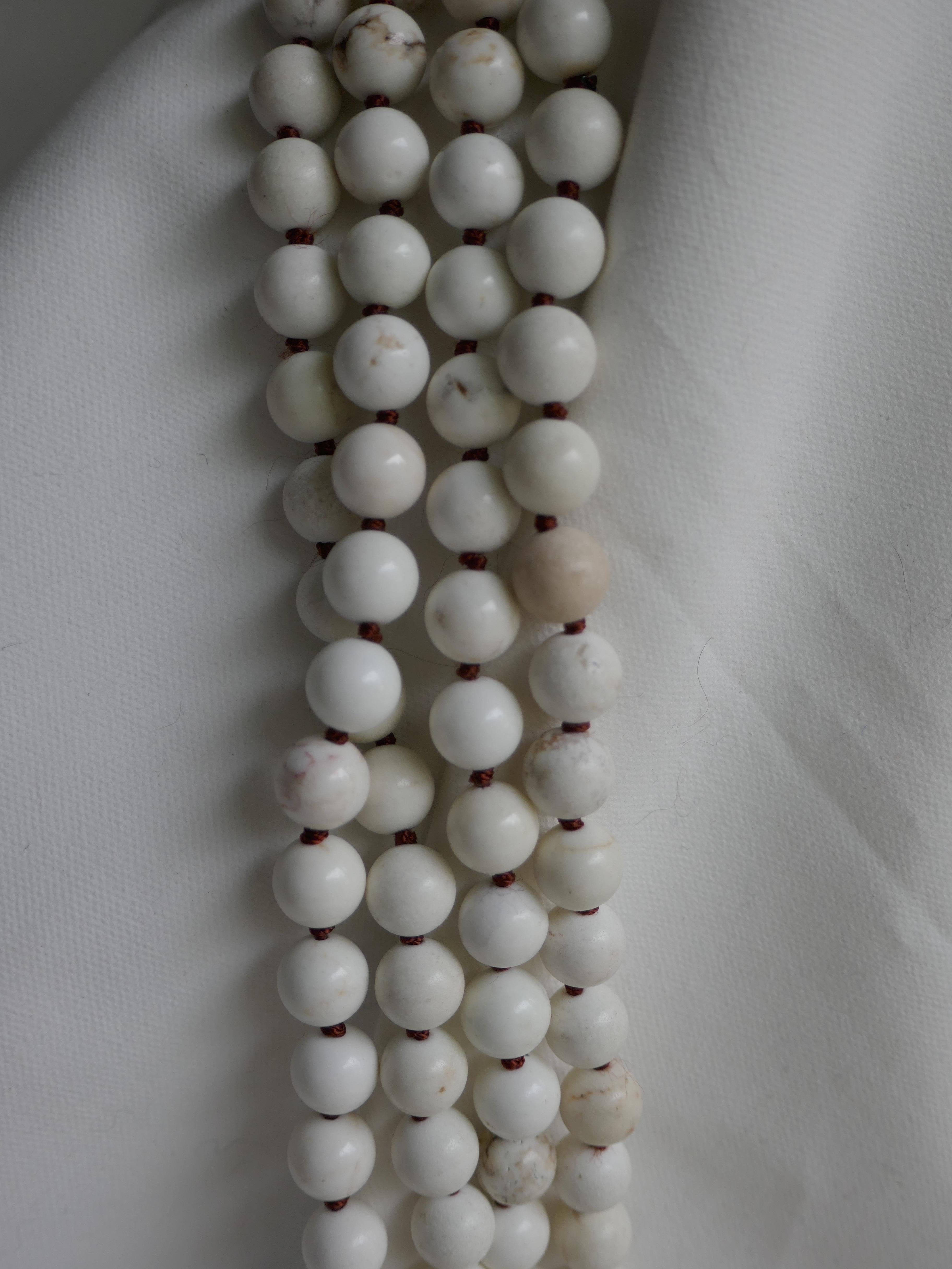 Contemporary Howlite (White Beads) Long Gemstone Necklace For Sale