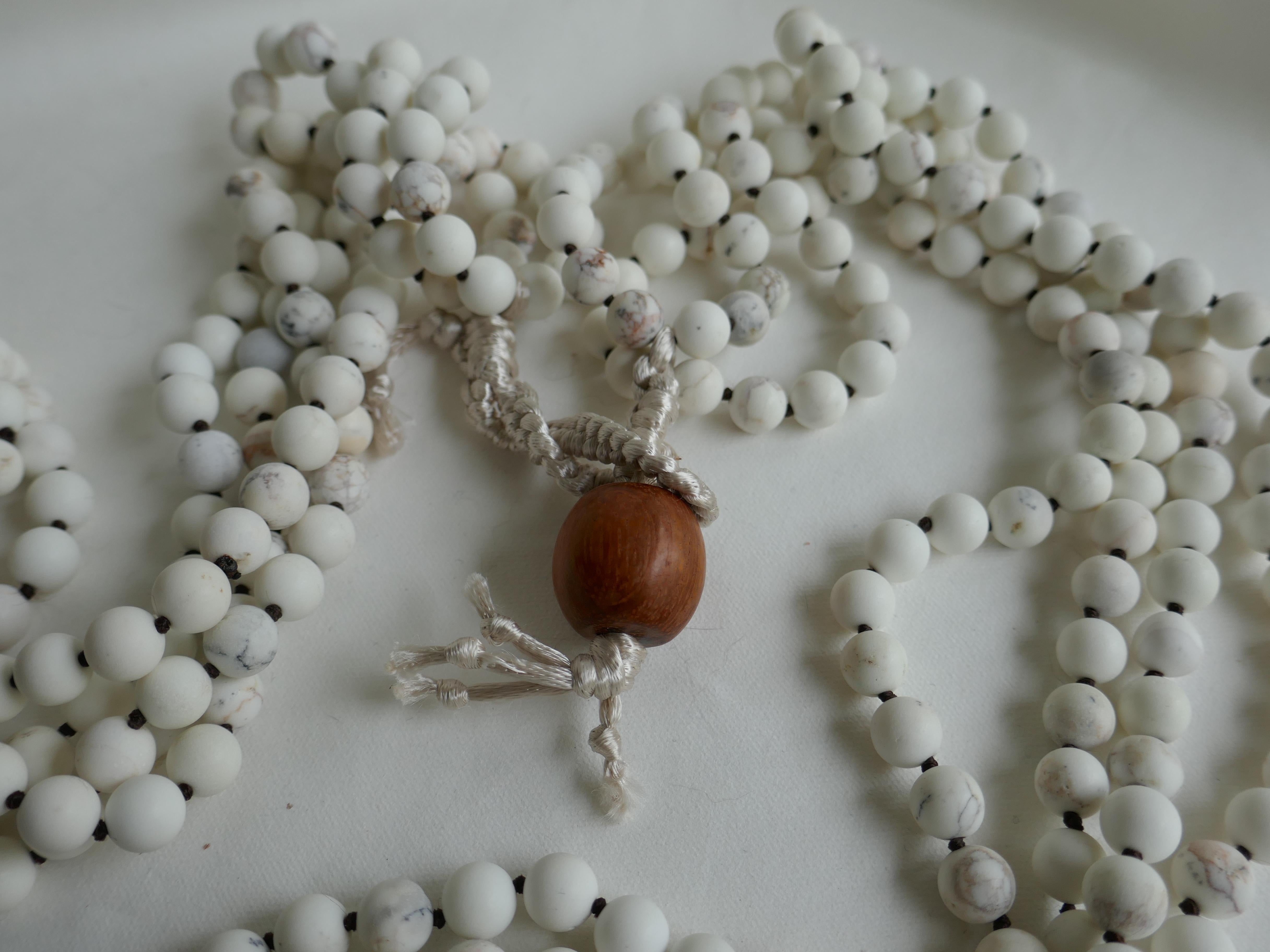 Howlite (White Beads) Long Gemstone Necklace In New Condition In Coral Gables, FL