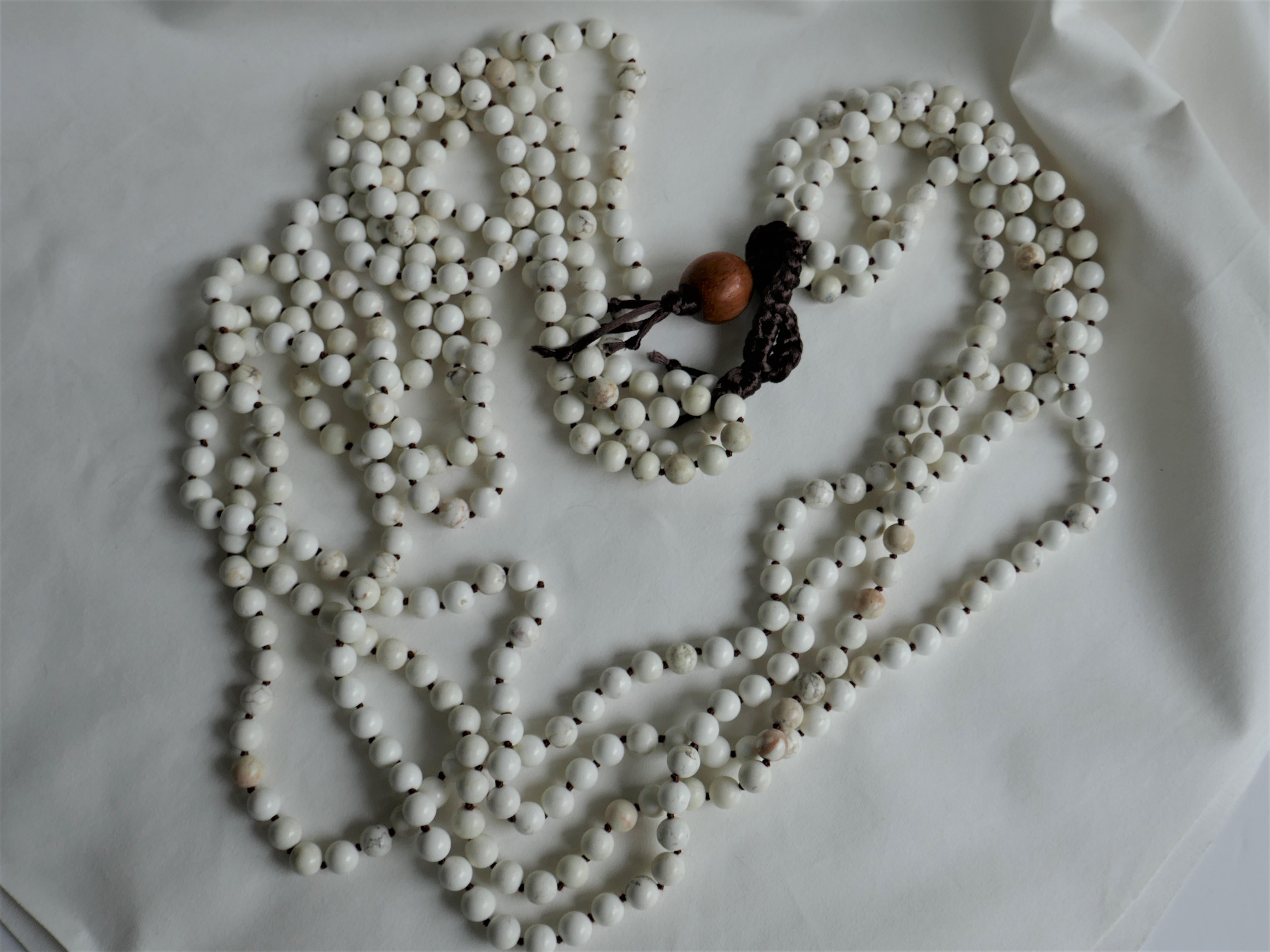 Round Cut Howlite (White Beads) Long Gemstone Necklace For Sale