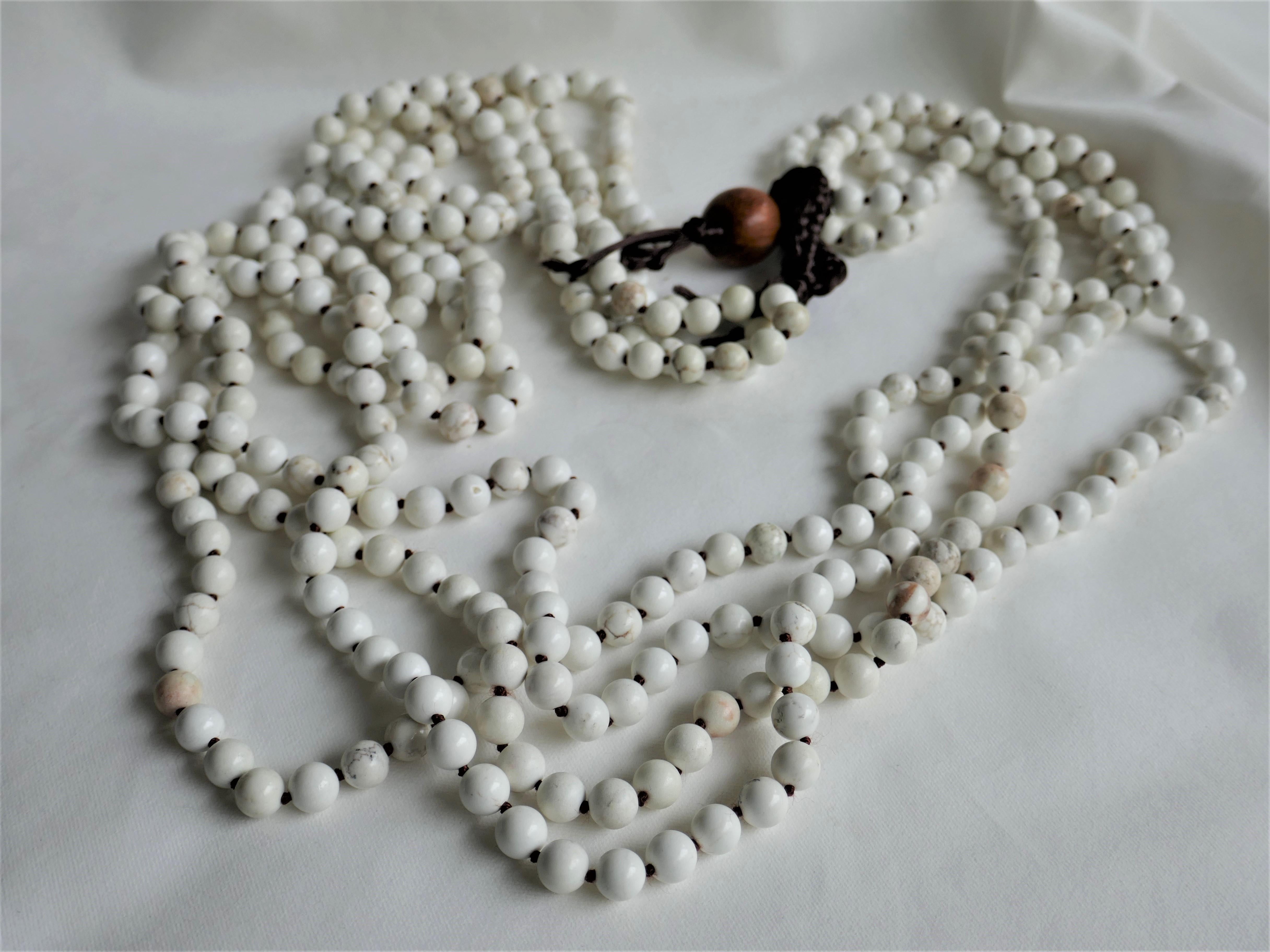Howlite (White Beads) Long Gemstone Necklace In New Condition For Sale In Coral Gables, FL