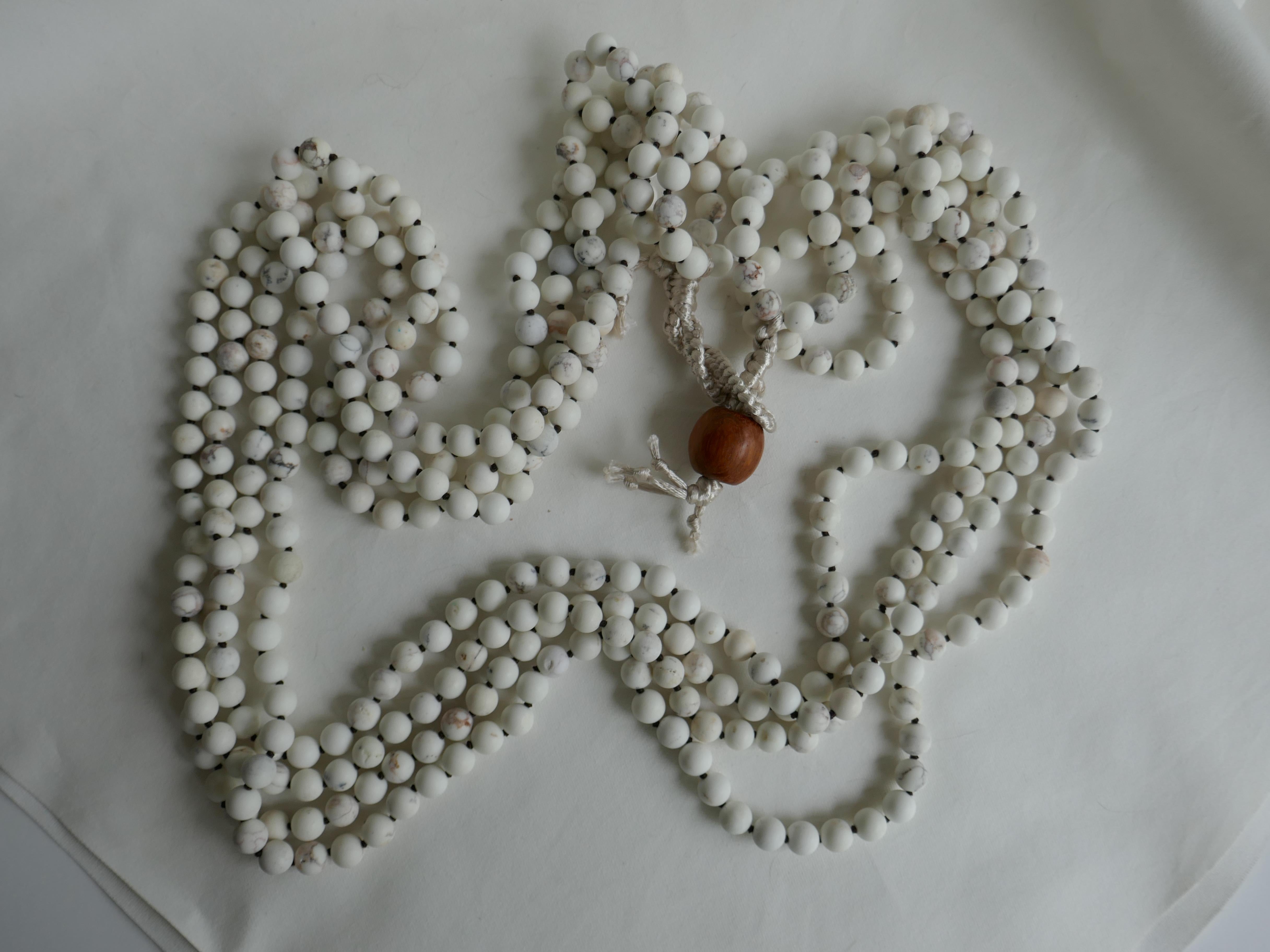 Howlite (White Beads) Long Gemstone Necklace 1