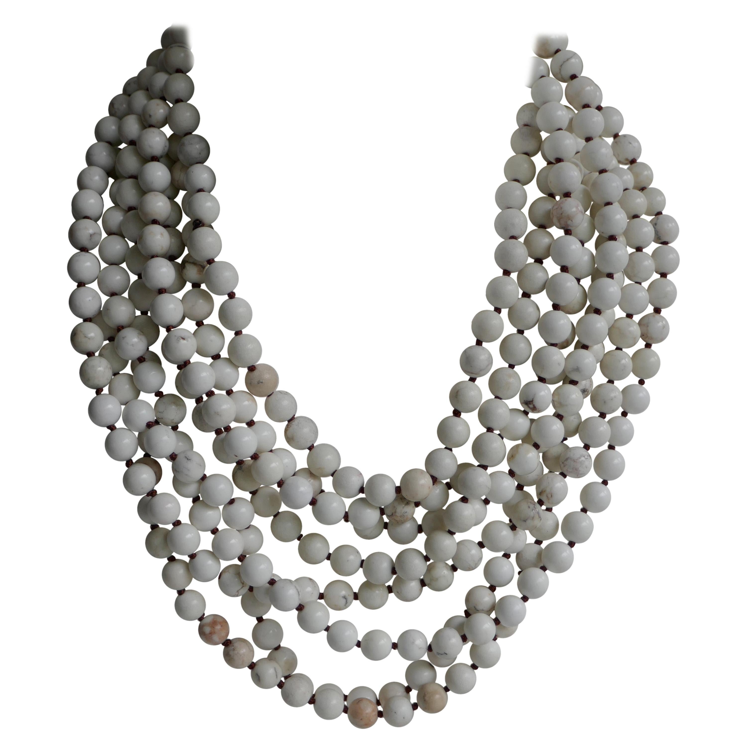 Howlite (White Beads) Long Gemstone Necklace For Sale