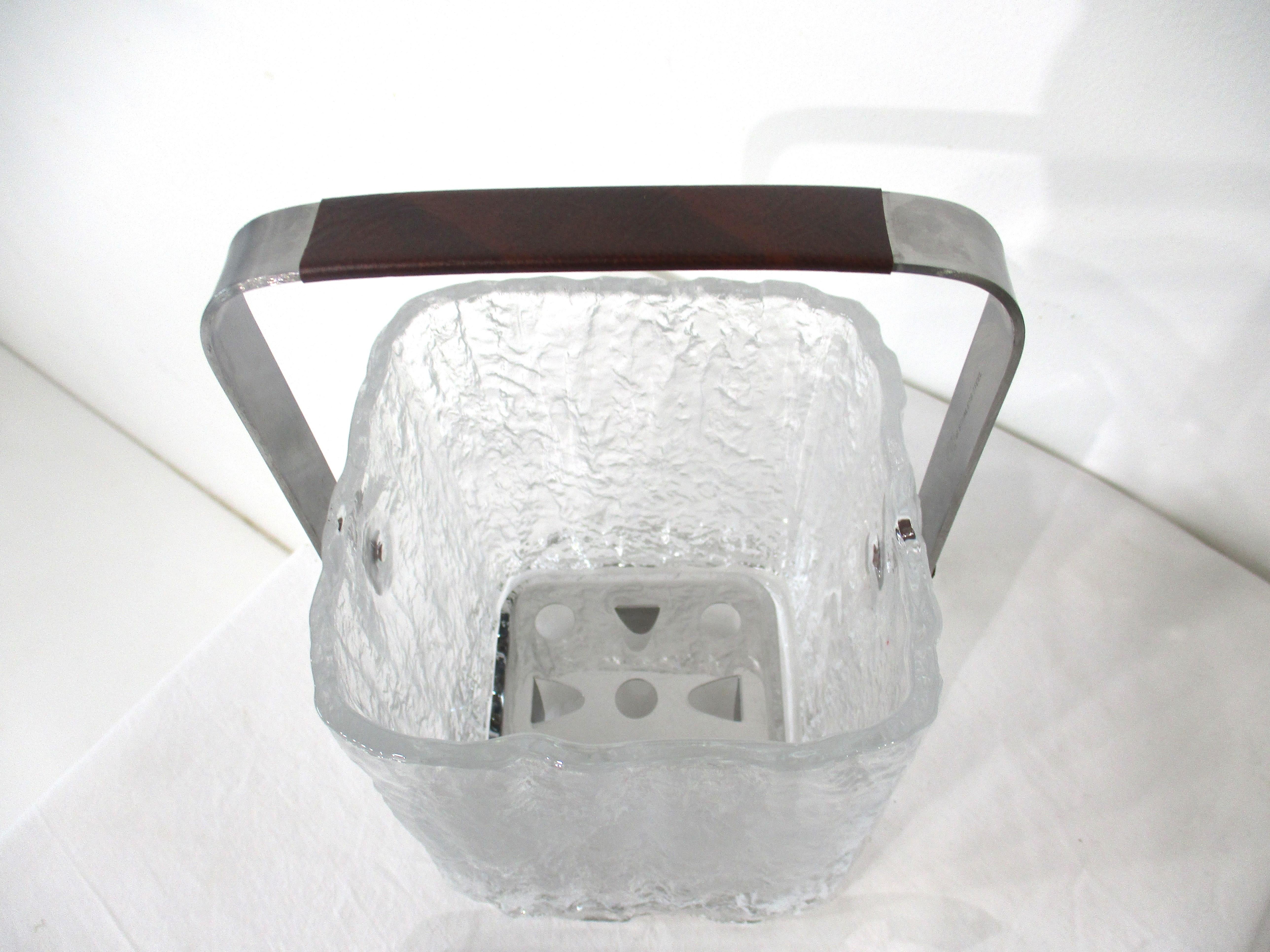 Japanese Hoya Glacier Glass Ice Bucket w/ Tongs and Strainer   For Sale