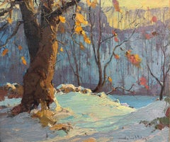 Antique "By the Valley" Hoyland Bettinger, Modernist, Snowy Hill, Fall Landscape