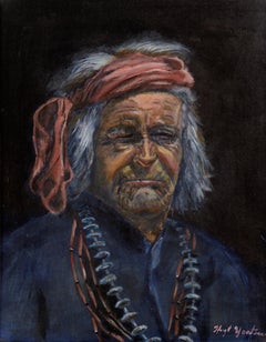 Portrait of a Native American Elder in oil on Artist's Board