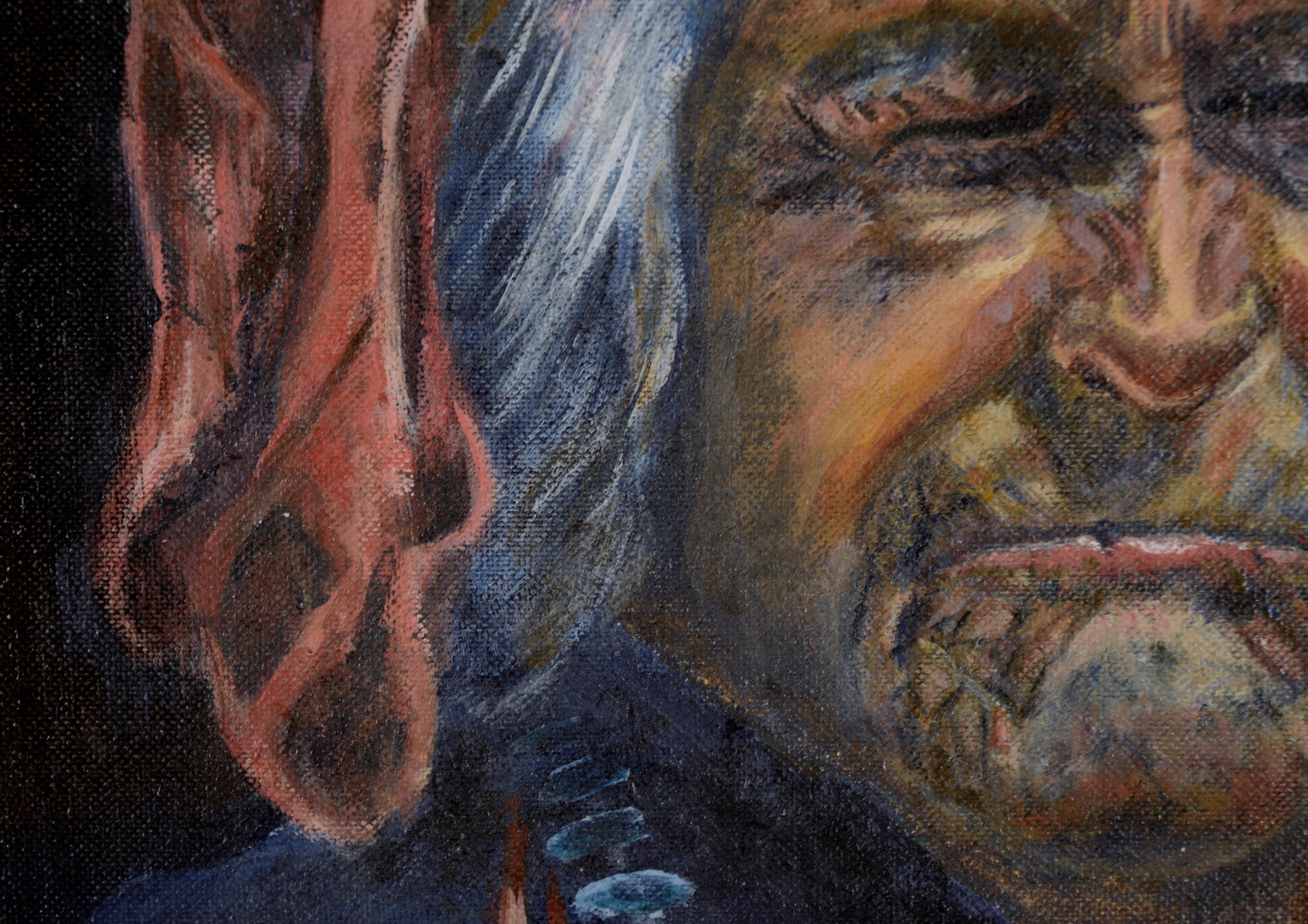 Porträt einer älteren amerikanischen Ureinwohnerin in Öl auf Künstlerkarton (Braun), Portrait Painting, von Hoyt Yeatman Jr.