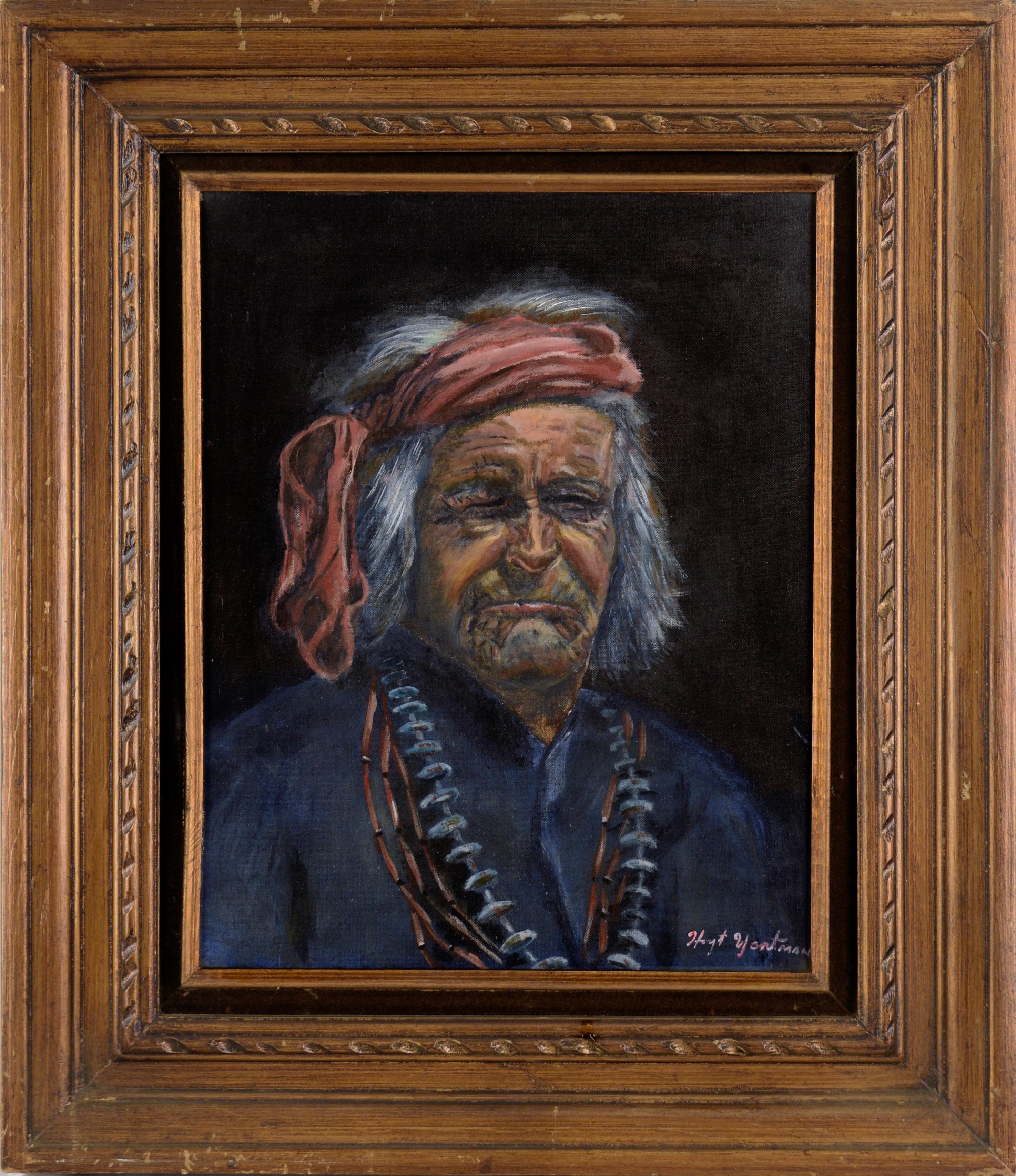 Portrait of a Native American Elder in oil on Artist's Board