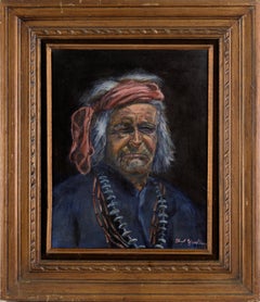 Portrait of a Native American Elder in oil on Artist's Board