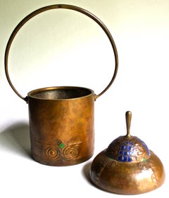 H.P. Groth for J. Winhart, Munchen 1908 Brass and Enamel Secessionist Canister