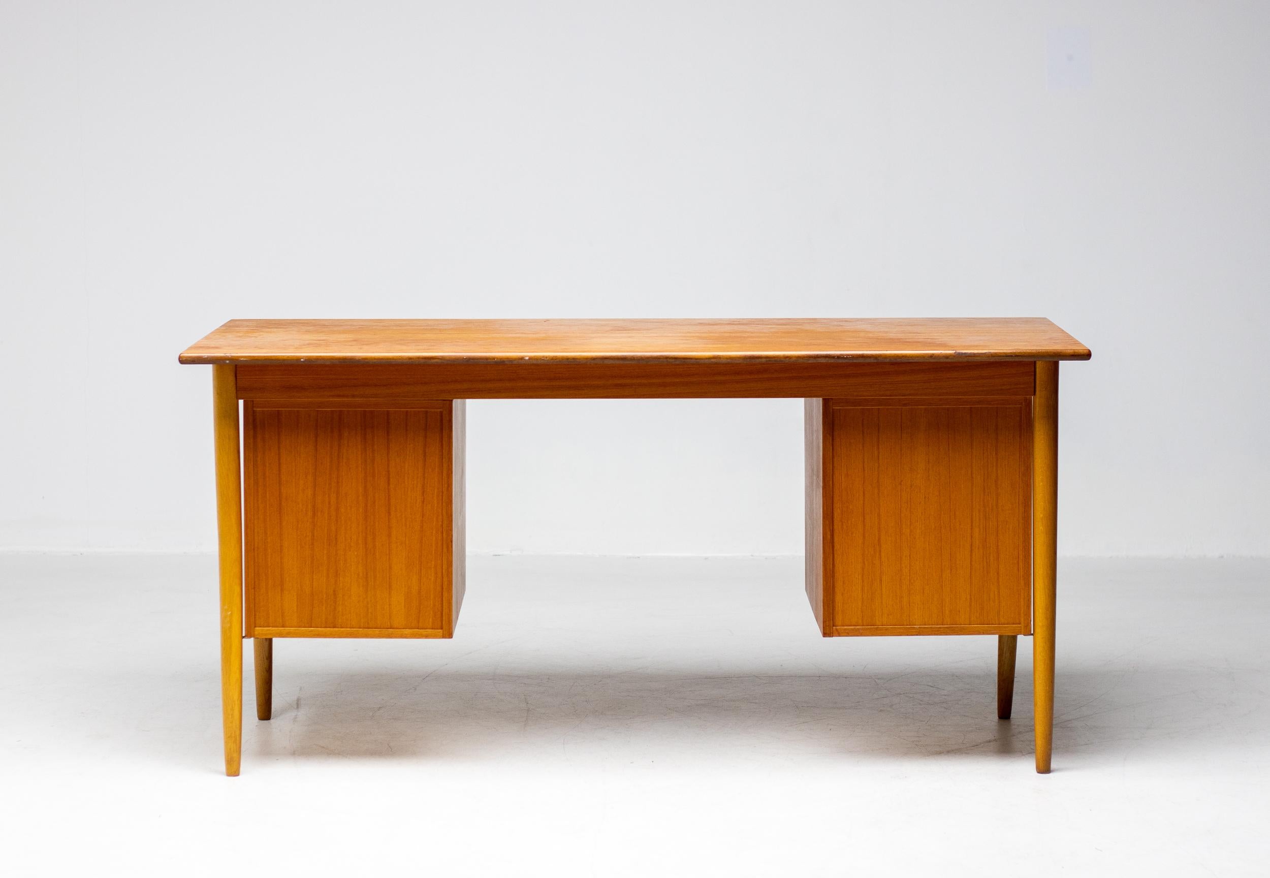 Brass H.P. Hansen Danish Modern Teak Desk For Sale