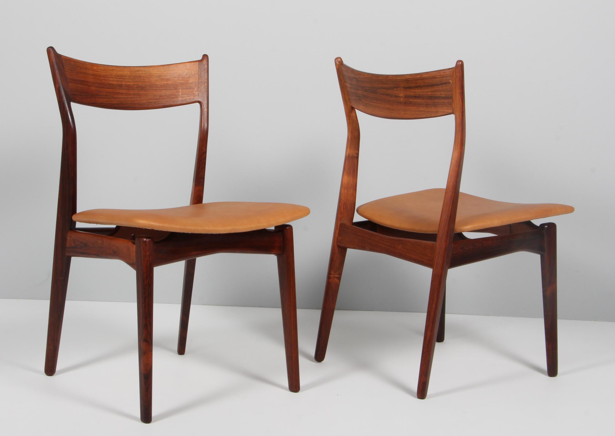 Danish HP Hansen Set of Four Dining Chairs in Rosewood and Aniline Leather, 1960s