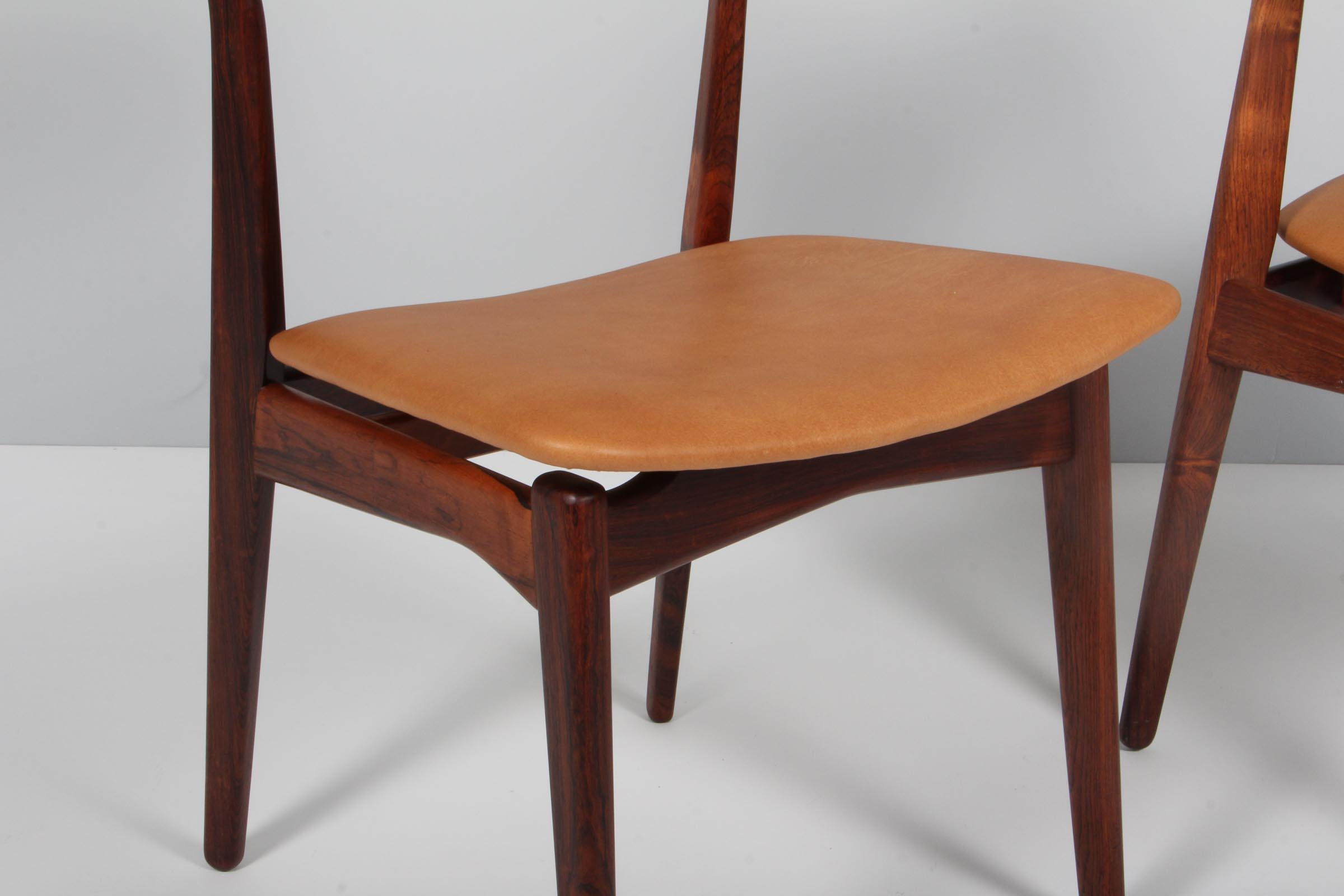 Mid-20th Century HP Hansen Set of Four Dining Chairs in Rosewood and Aniline Leather, 1960s For Sale