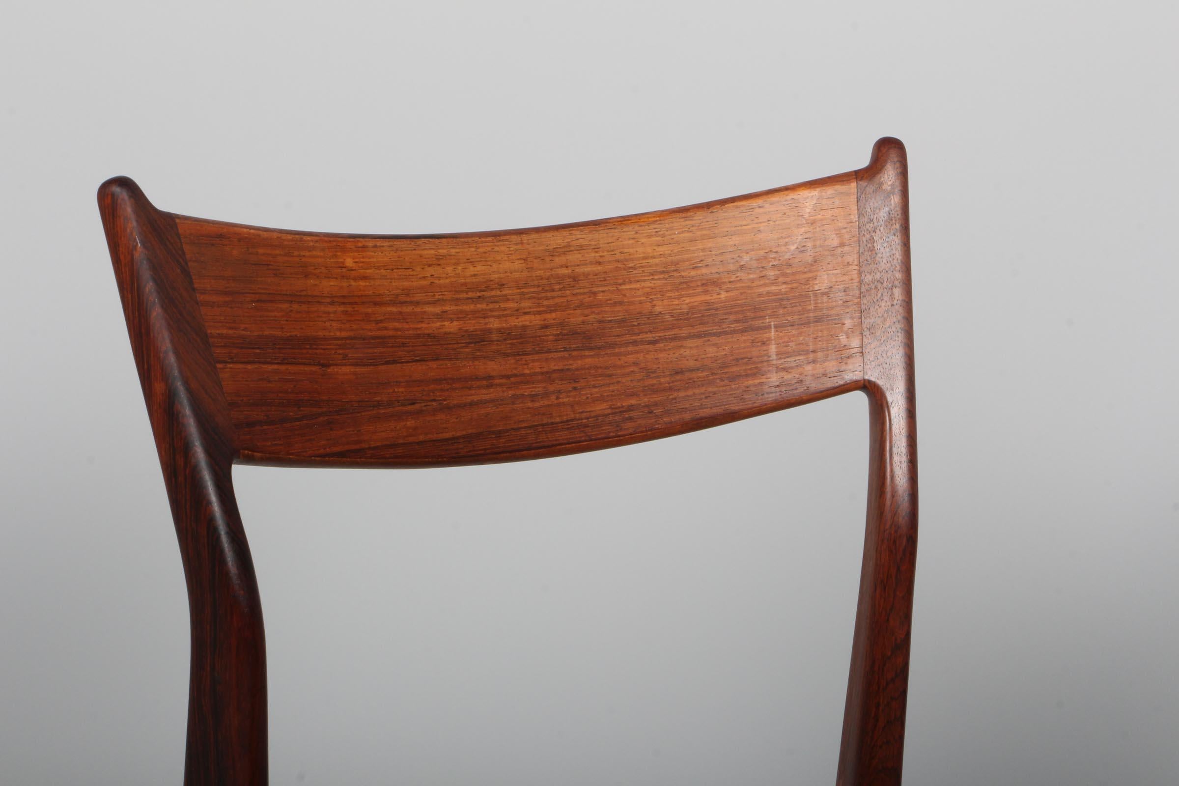 HP Hansen Set of Four Dining Chairs in Rosewood and Aniline Leather, 1960s For Sale 1