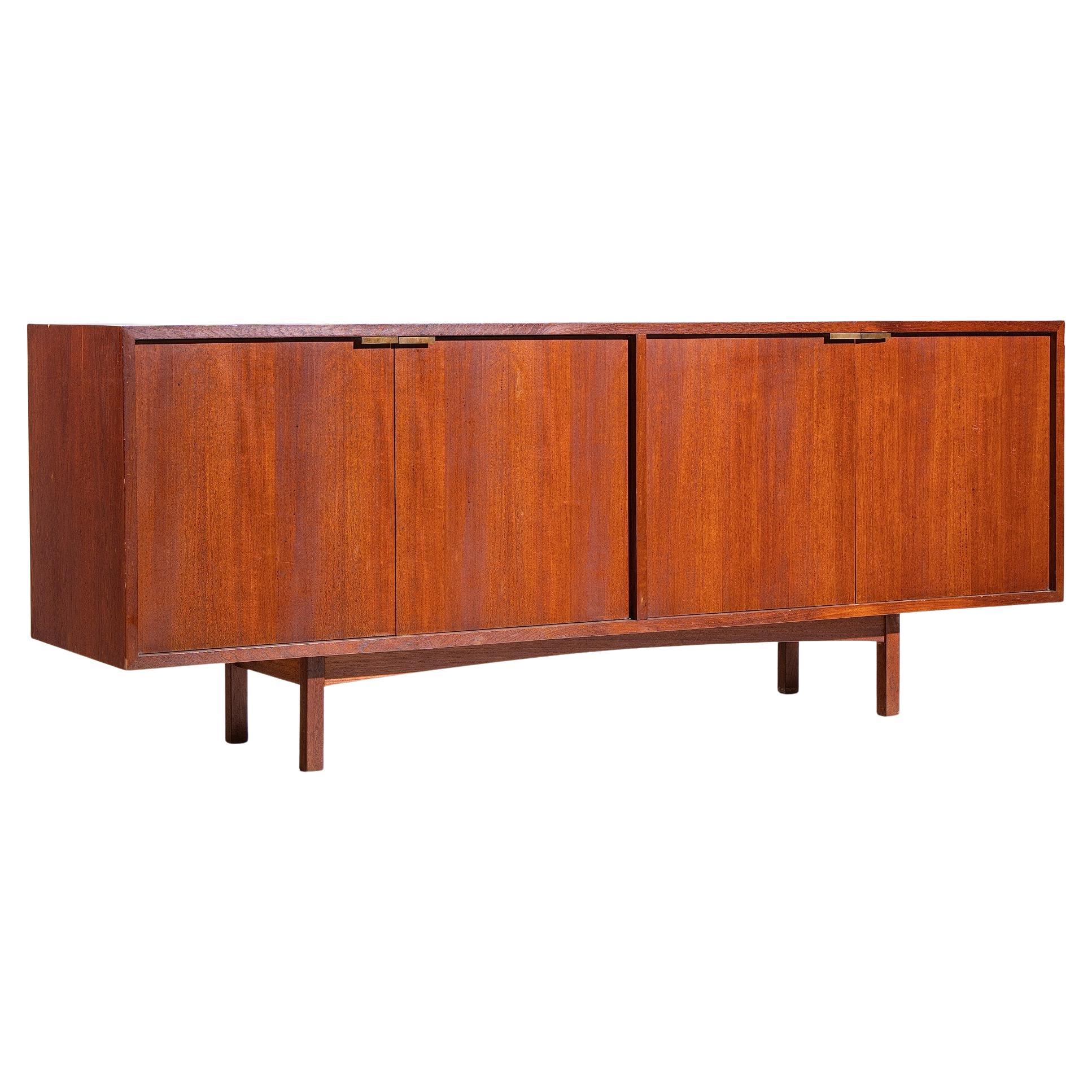 HP Hansen Style Mid Century Danish Teak and Brass Credenza For Sale