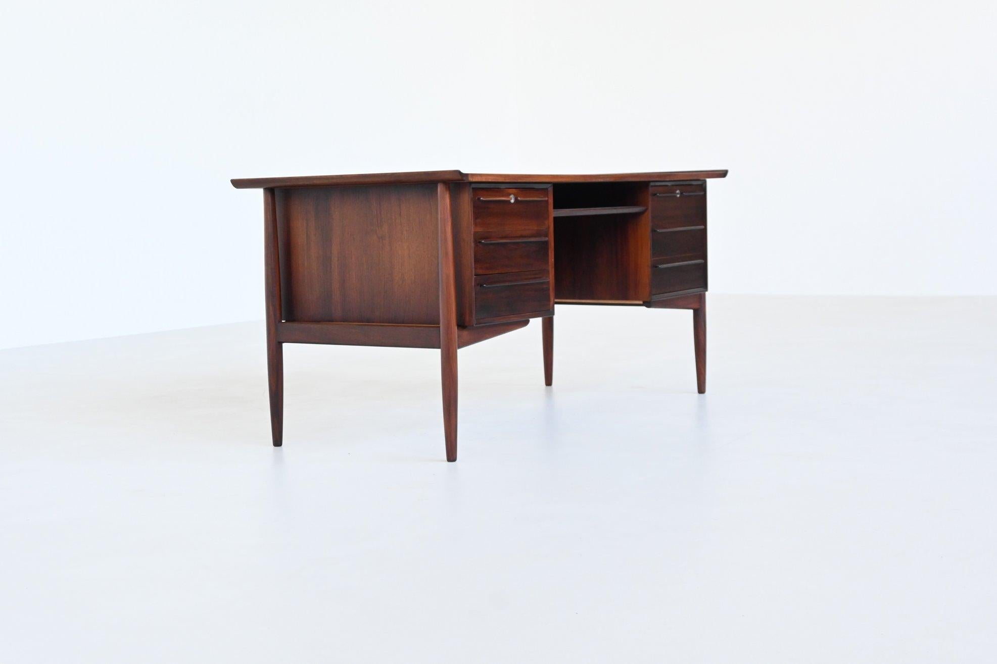 Scandinavian Modern H.P. Hansen symmetric writing desk in rosewood Arne Vodder Denmark 1960